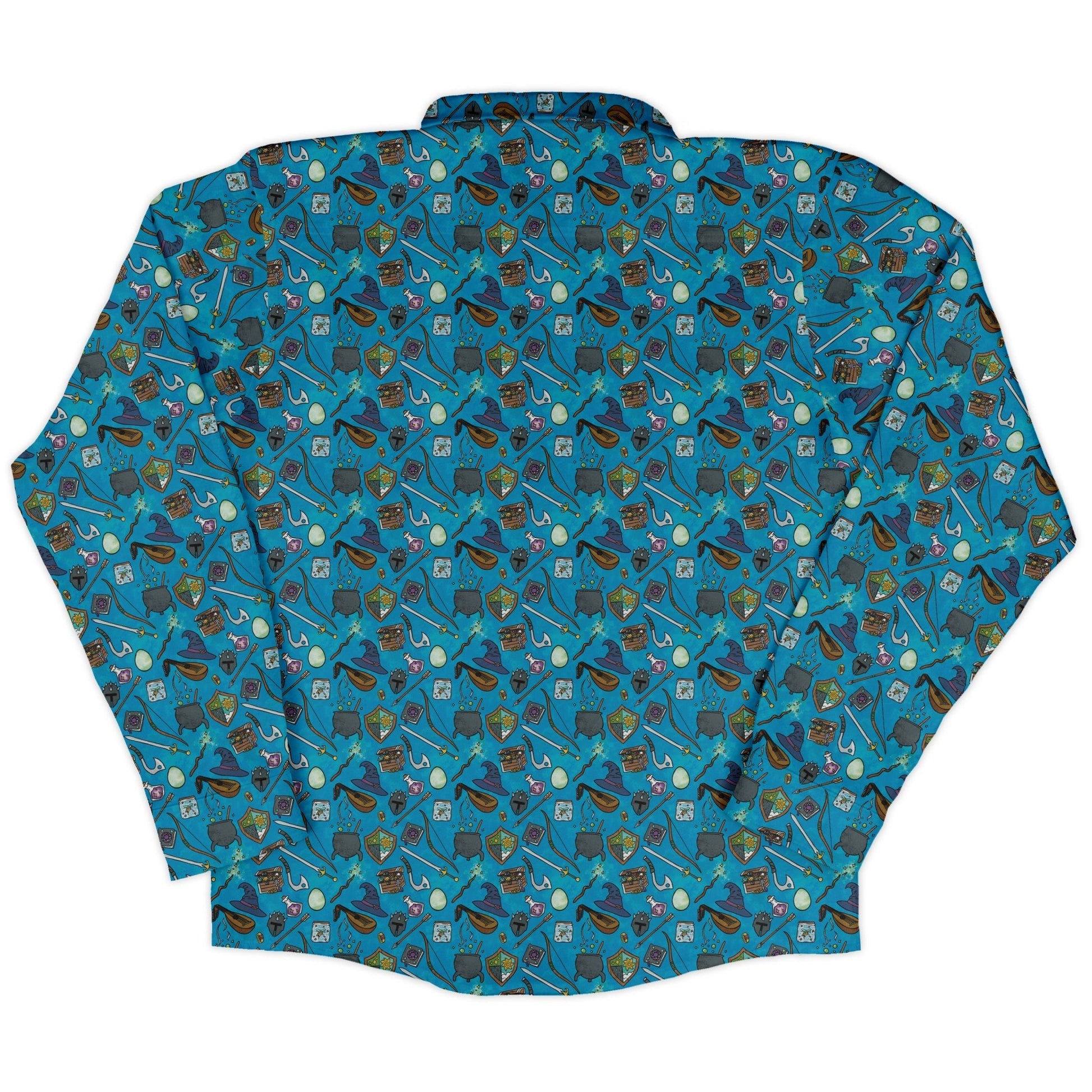 Dnd Hero Inventory Long Sleeve Button Up Shirt Geek Nerd adult sizing Designs by Nathan dnd & rpg print
