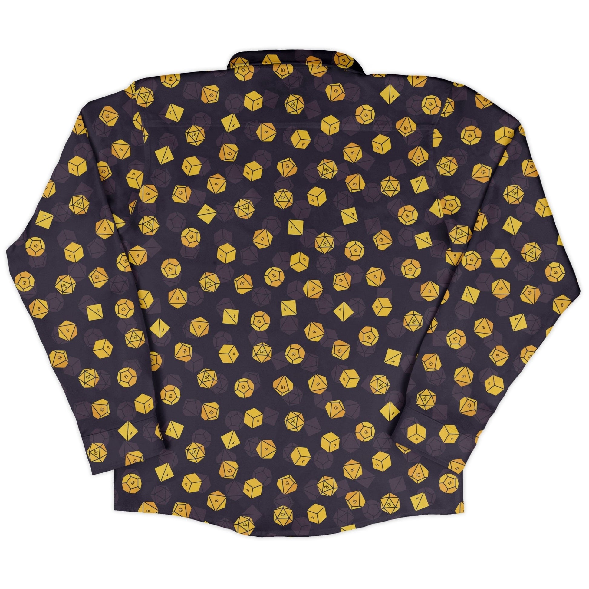 Dnd High Roller Gold Dice Long Sleeve Button Up Shirt Geek Nerd adult sizing dnd & rpg print FLOW DESC WRITING