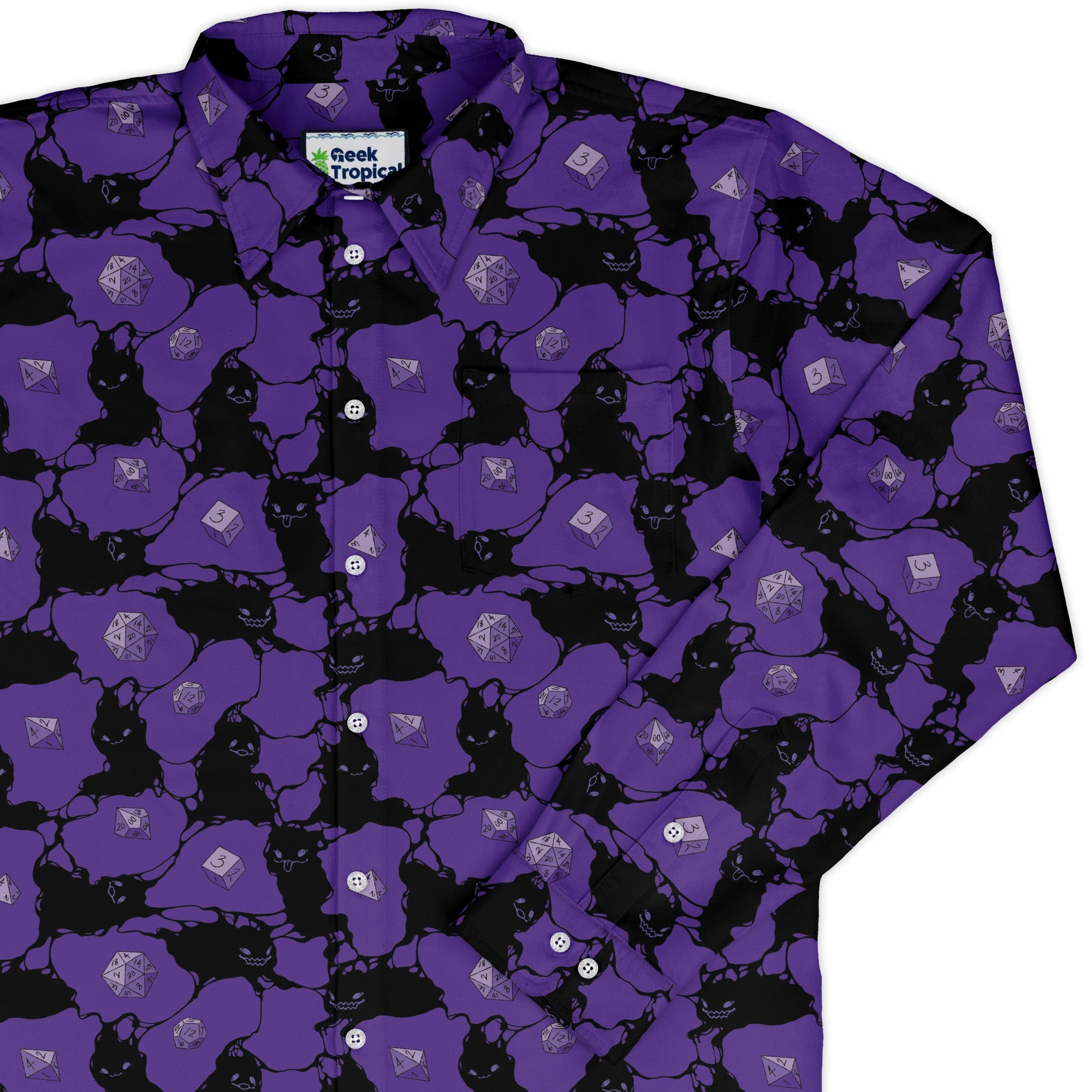 Dnd Inkling Familiars Long Sleeve Button Up Shirt Geek Nerd adult sizing Design by Ardi Tong dnd & rpg print