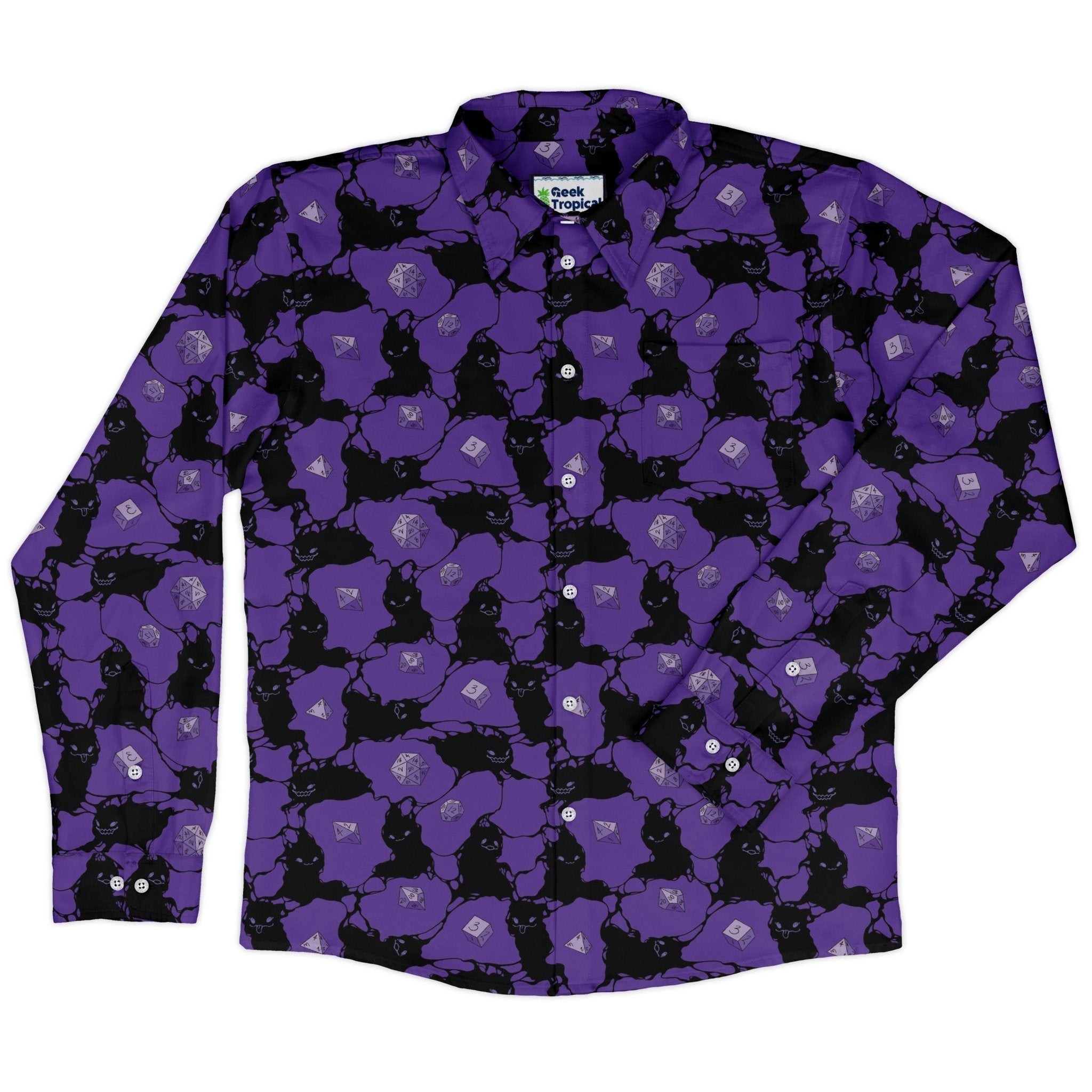 Dnd Inkling Familiars Long Sleeve Button Up Shirt Geek Nerd adult sizing Design by Ardi Tong dnd & rpg print