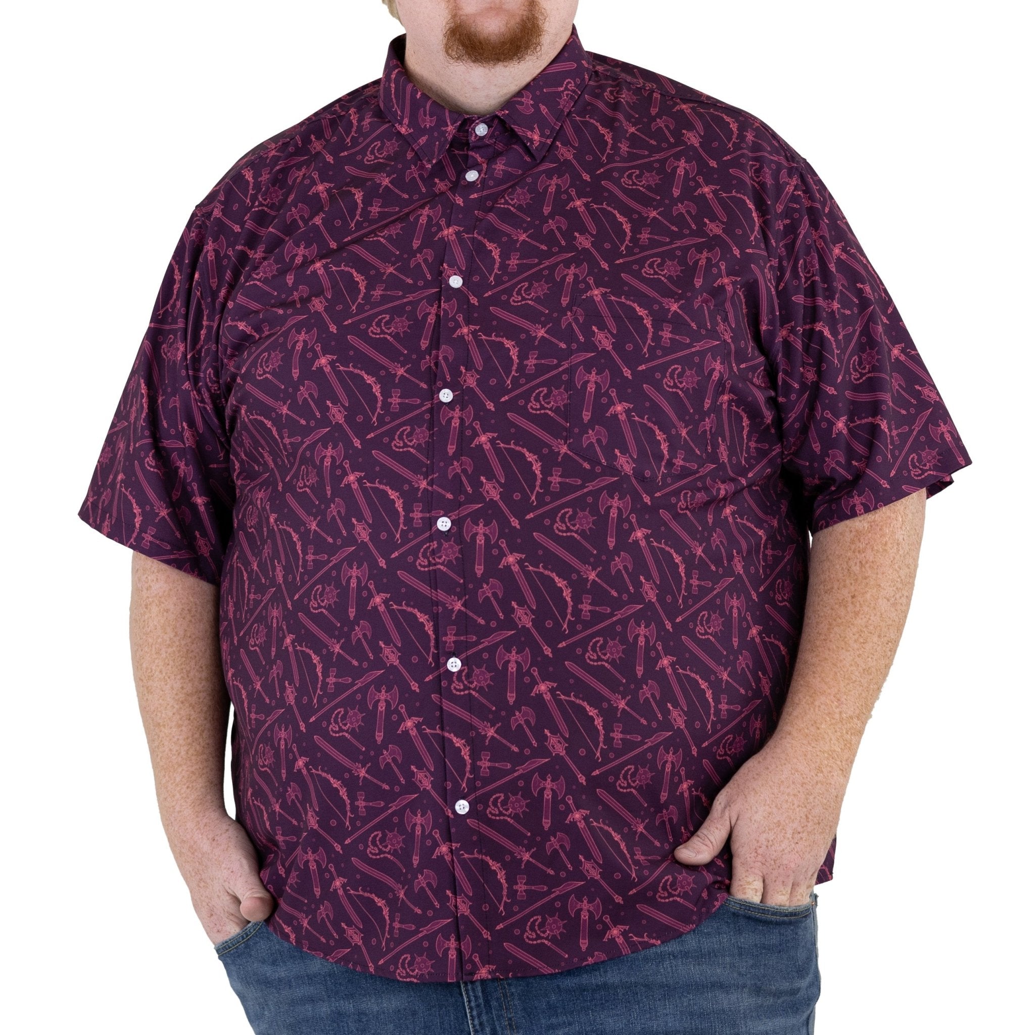 Ready-to-Ship Dnd Medieval Weapons Button Up Shirt - adult sizing - dnd & rpg print - ready-to-ship