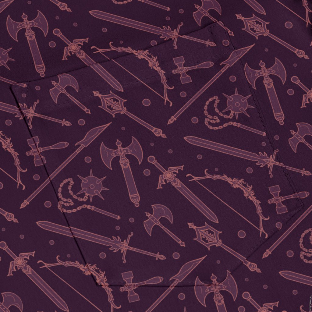 Dnd Medieval Weapons Long Sleeve Button Up Shirt Geek Nerd adult sizing dnd & rpg print FLOW DESC WRITING