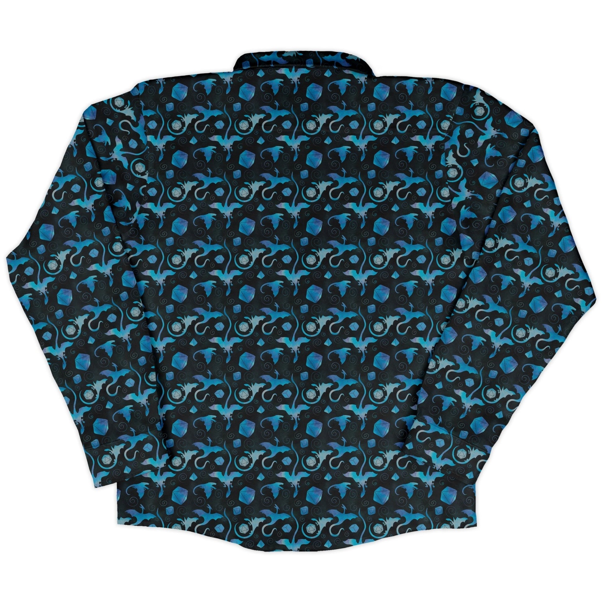 Dnd Mystic Blue Dragons Long Sleeve Button Up Shirt Geek Nerd adult sizing Designs by Nathan dnd & rpg print