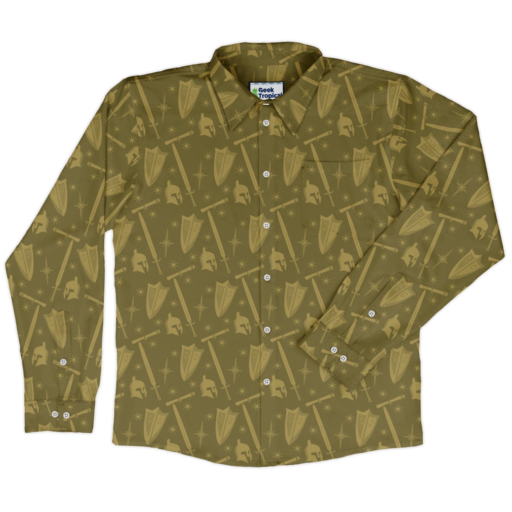 Dnd Paladin Class Long Sleeve Button Up Shirt Geek Nerd adult sizing Design by Heather Davenport dnd & rpg print