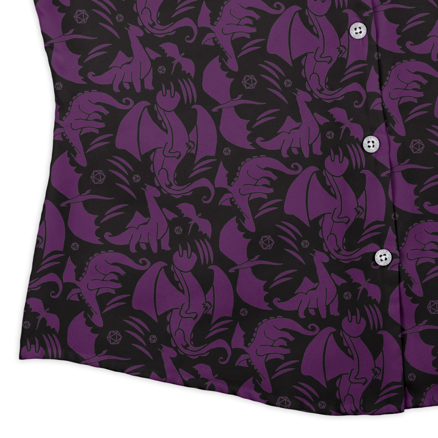 Dnd Purple Dragons Black Curvy Button Up Shirt Geek Nerd Design by Heather Davenport dnd & rpg print fantasy prints