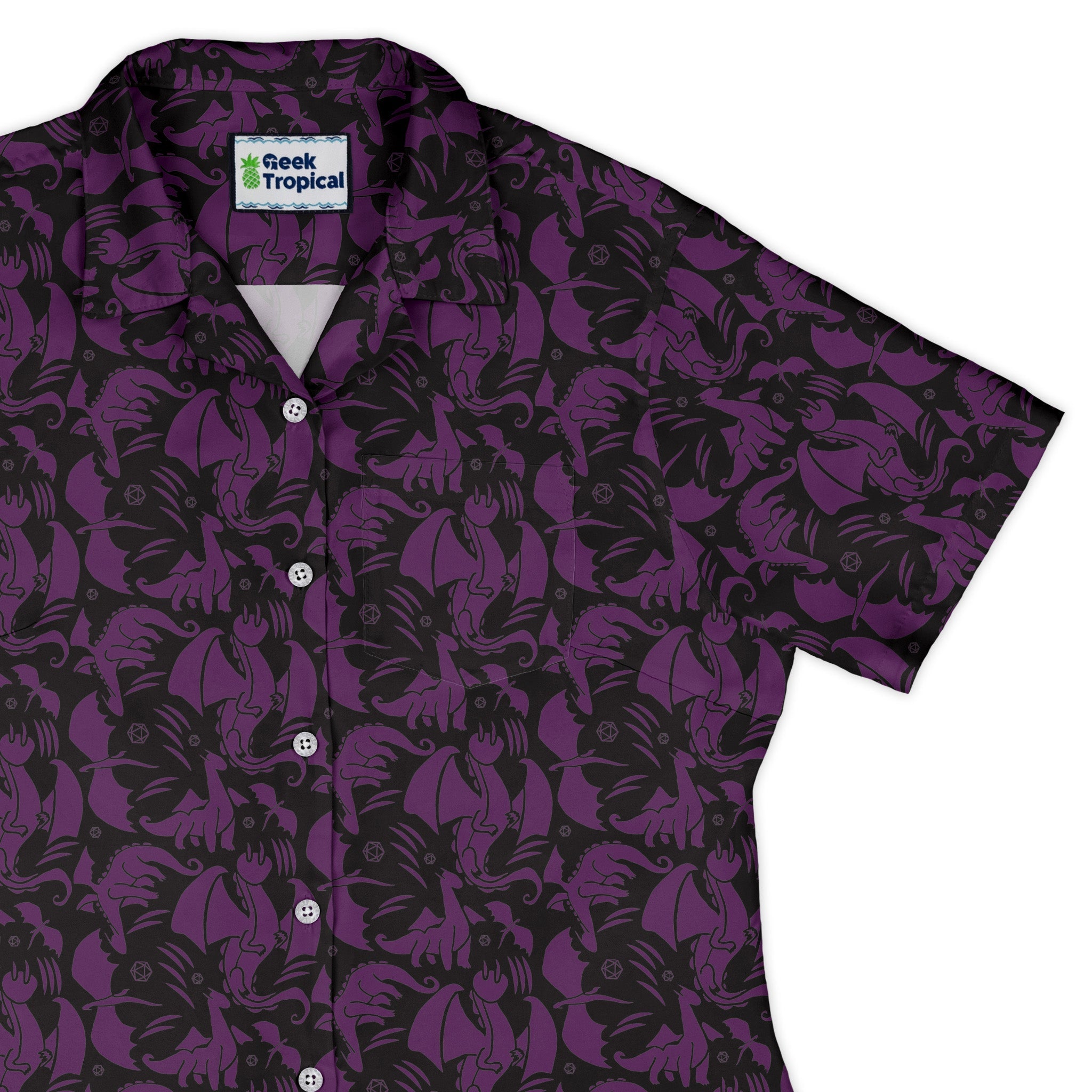 Dnd Purple Dragons Black Curvy Button Up Shirt Geek Nerd Design by Heather Davenport dnd & rpg print fantasy prints