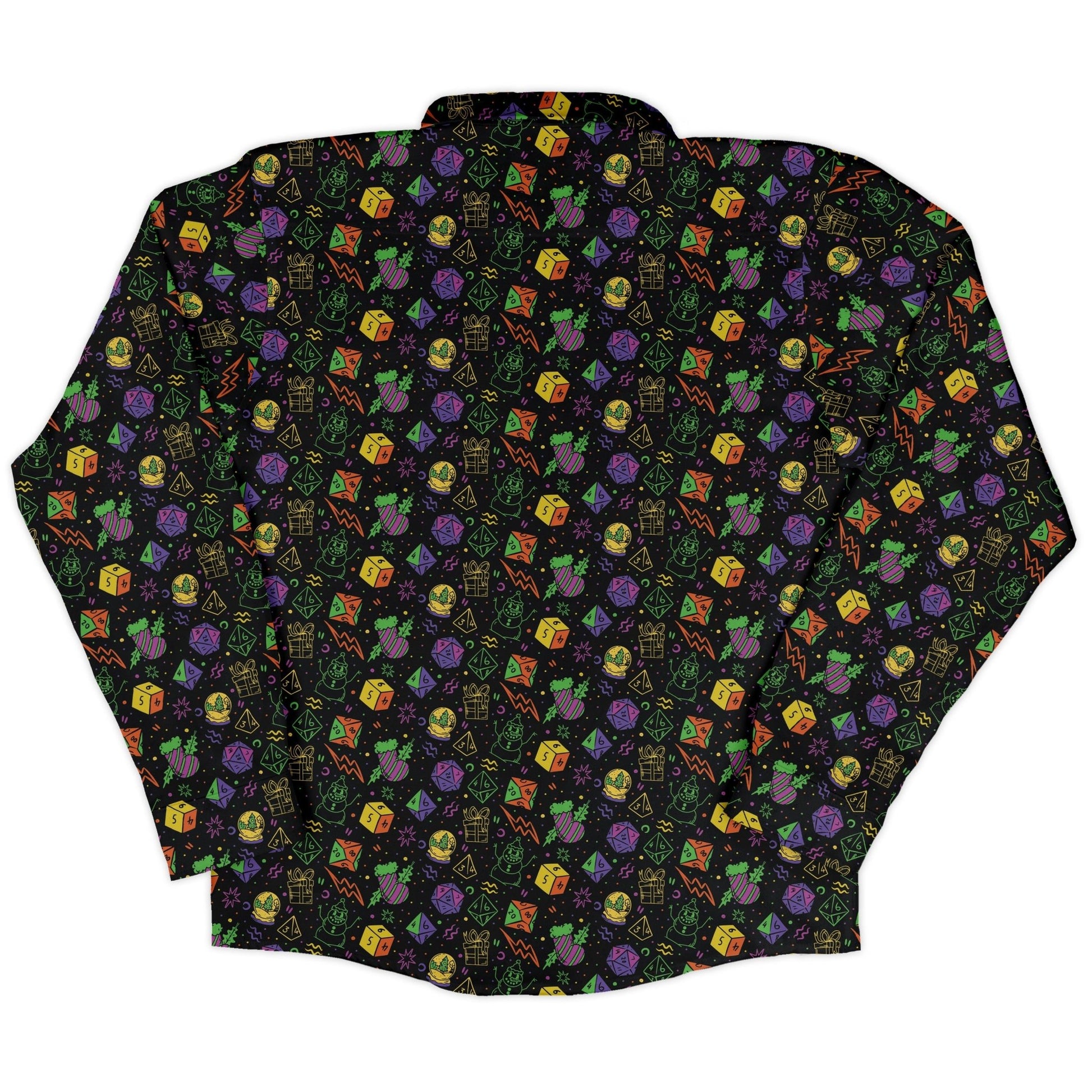 Dnd RPG Christmas Black Long Sleeve Button Up Shirt Geek Nerd adult sizing Christmas Print dnd & rpg print
