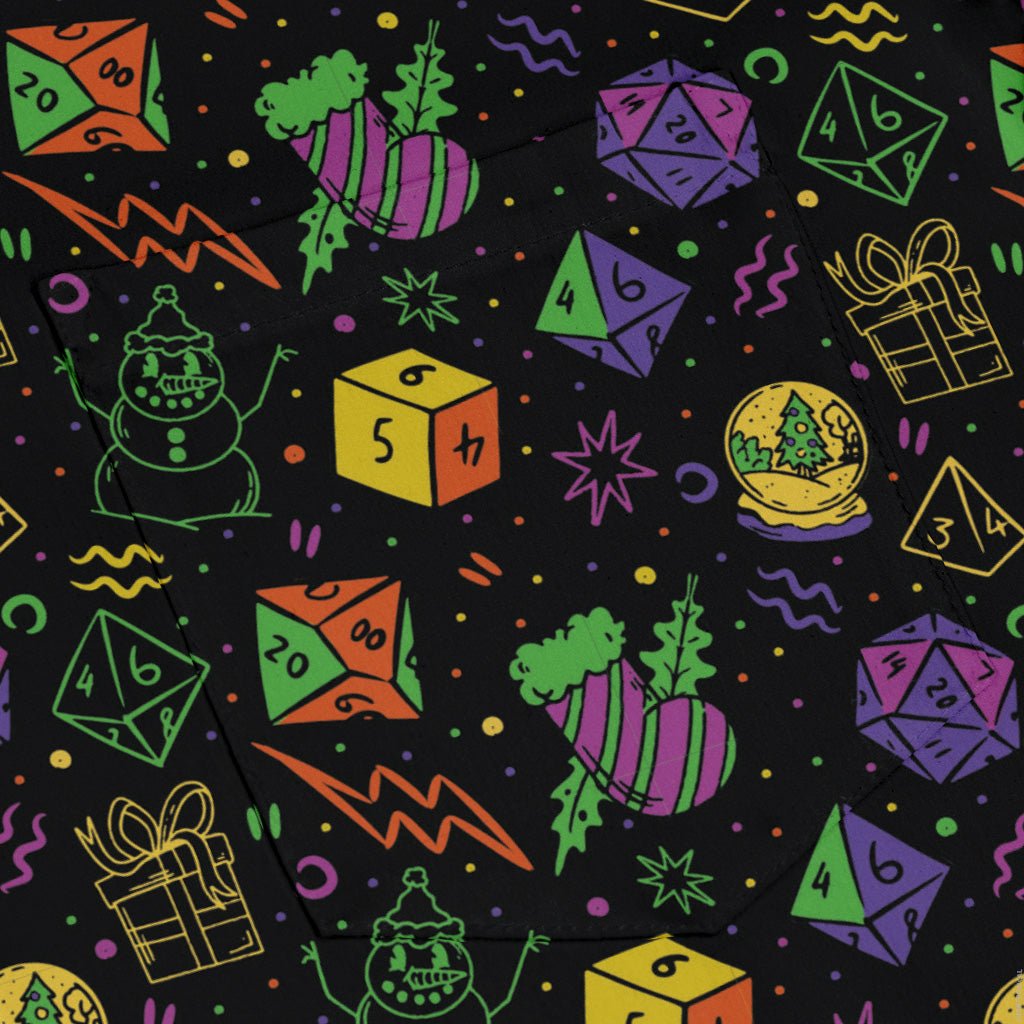 Dnd RPG Christmas Black Long Sleeve Button Up Shirt Geek Nerd adult sizing Christmas Print dnd & rpg print