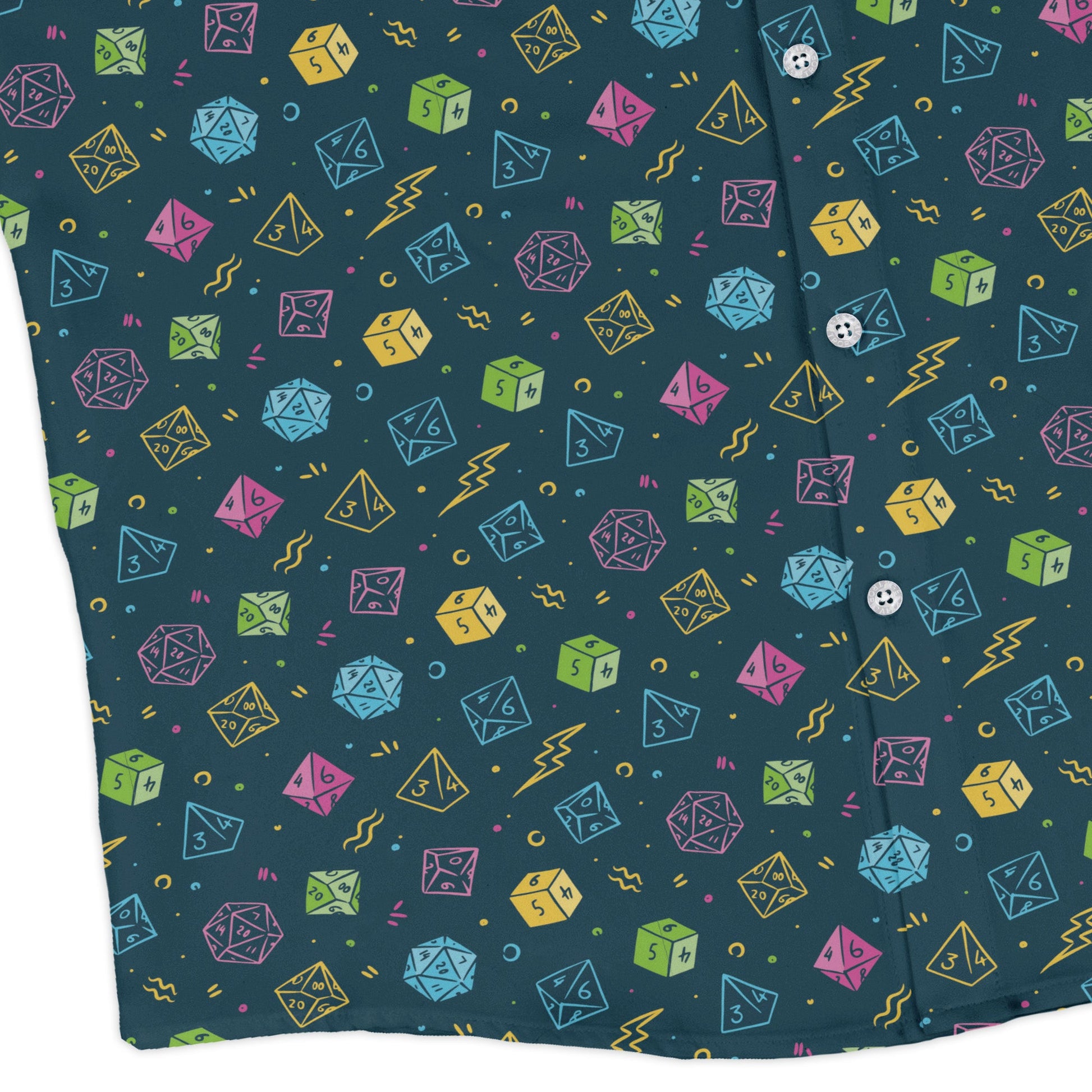 Dnd RPG Dice Blue Long Sleeve Button Up Shirt Geek Nerd adult sizing dnd & rpg print FLOW DESC WRITING