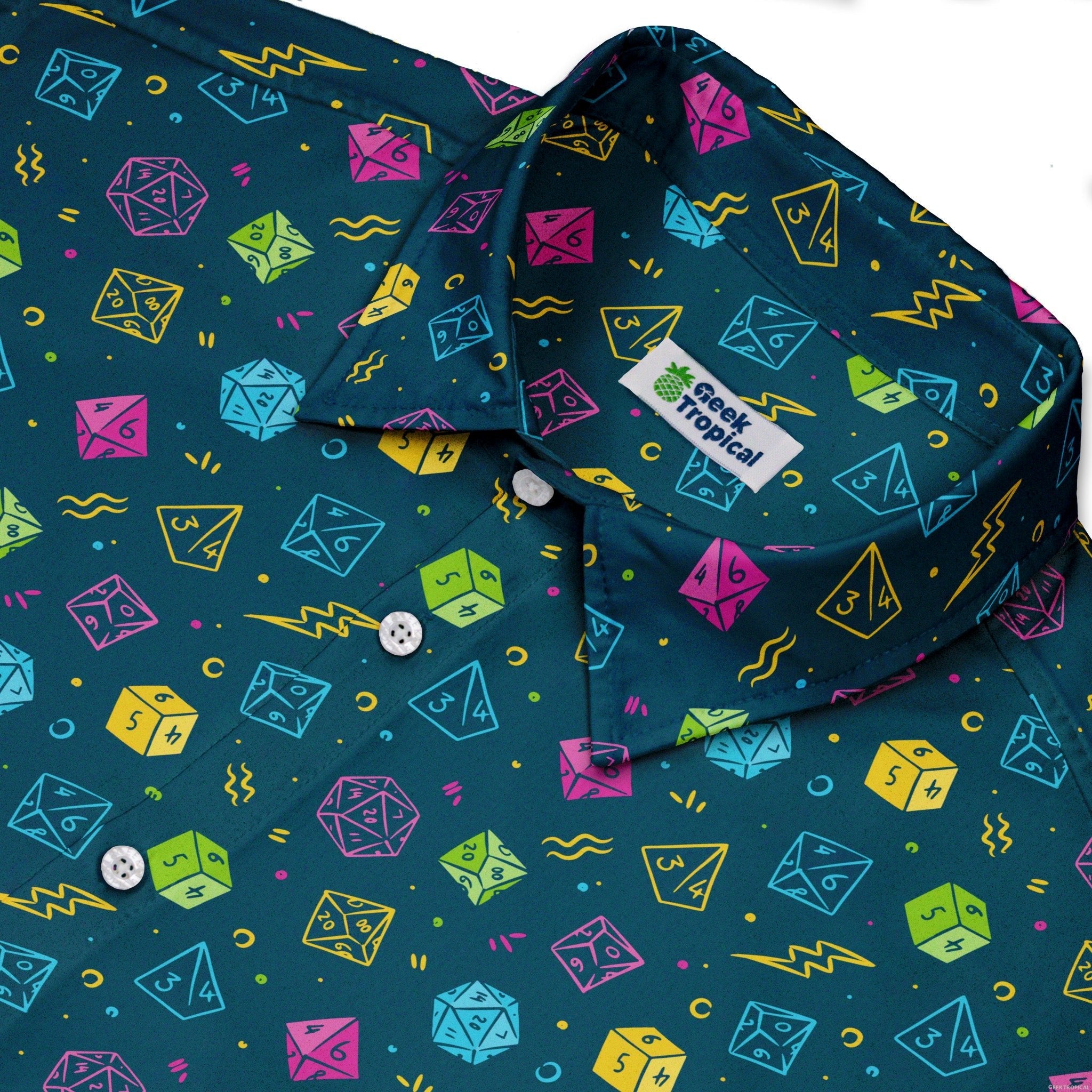 Dnd RPG Dice Blue Button Up Shirt - adult sizing - dnd & rpg print - Maximalist Patterns