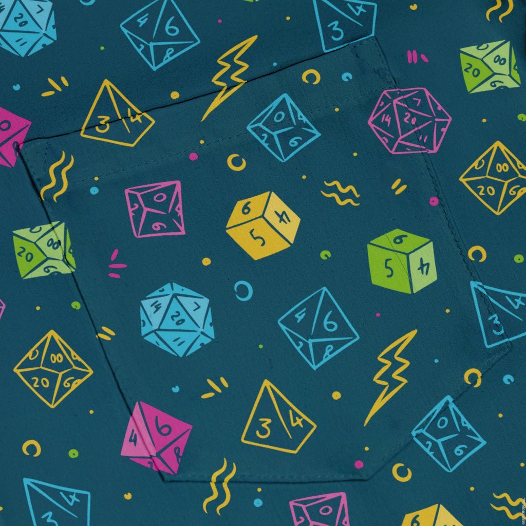 Ready-to-Ship Dnd RPG Dice Blue Button Up Shirt - adult sizing - dnd & rpg print - Maximalist Patterns