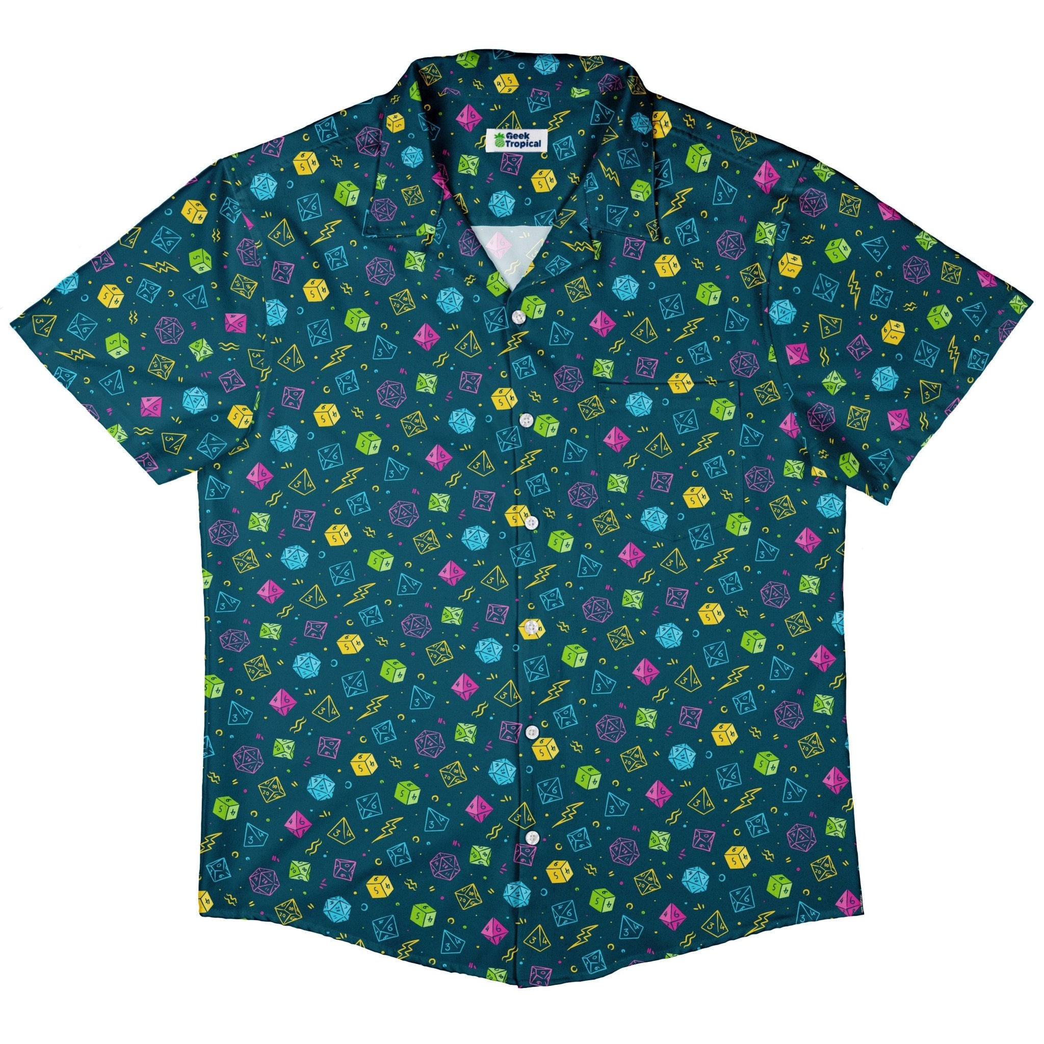Dnd RPG Dice Blue Button Up Shirt - adult sizing - dnd & rpg print - Maximalist Patterns