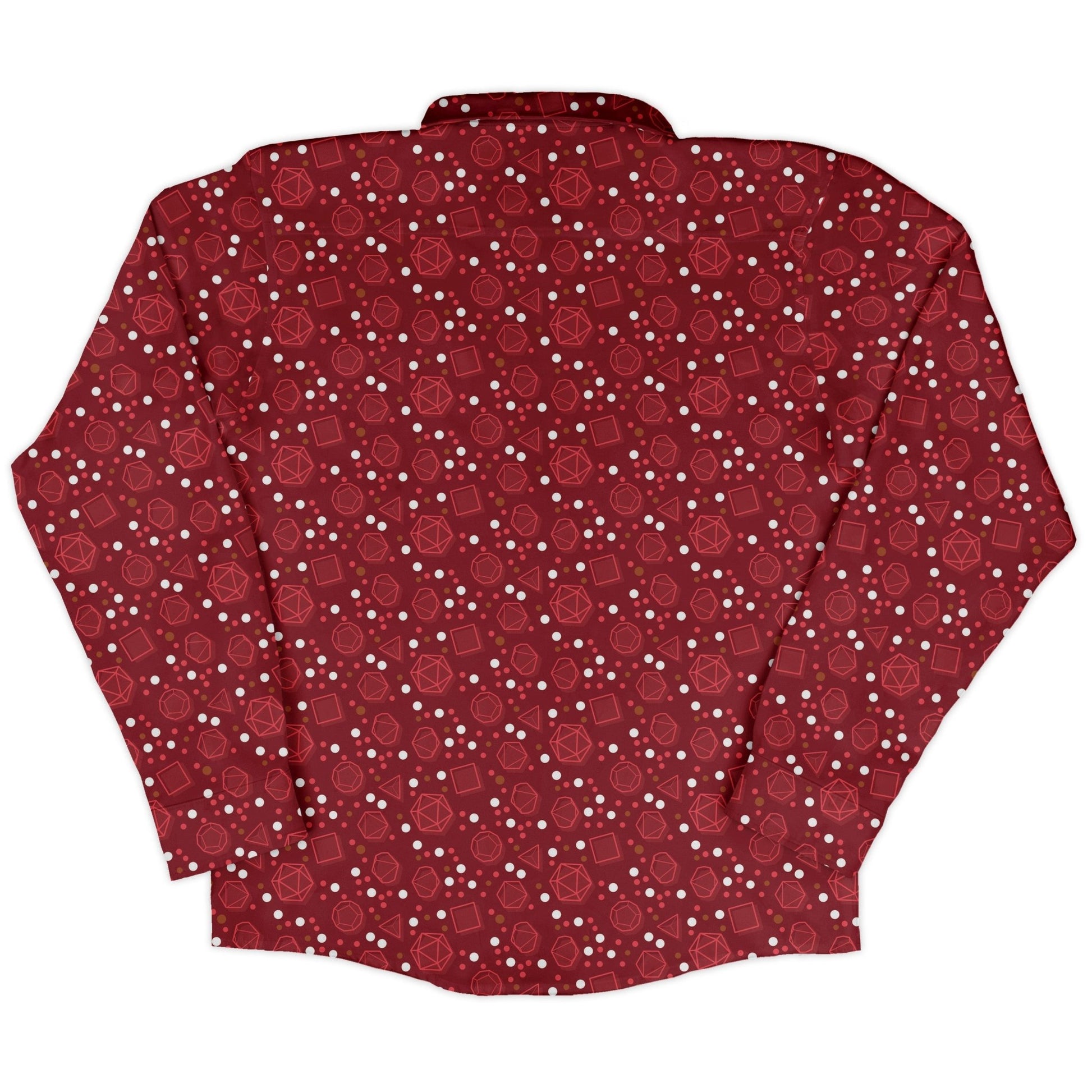 Dnd Red Dice Sets Long Sleeve Button Up Shirt Geek Nerd adult sizing Design by Heather Davenport dnd & rpg print