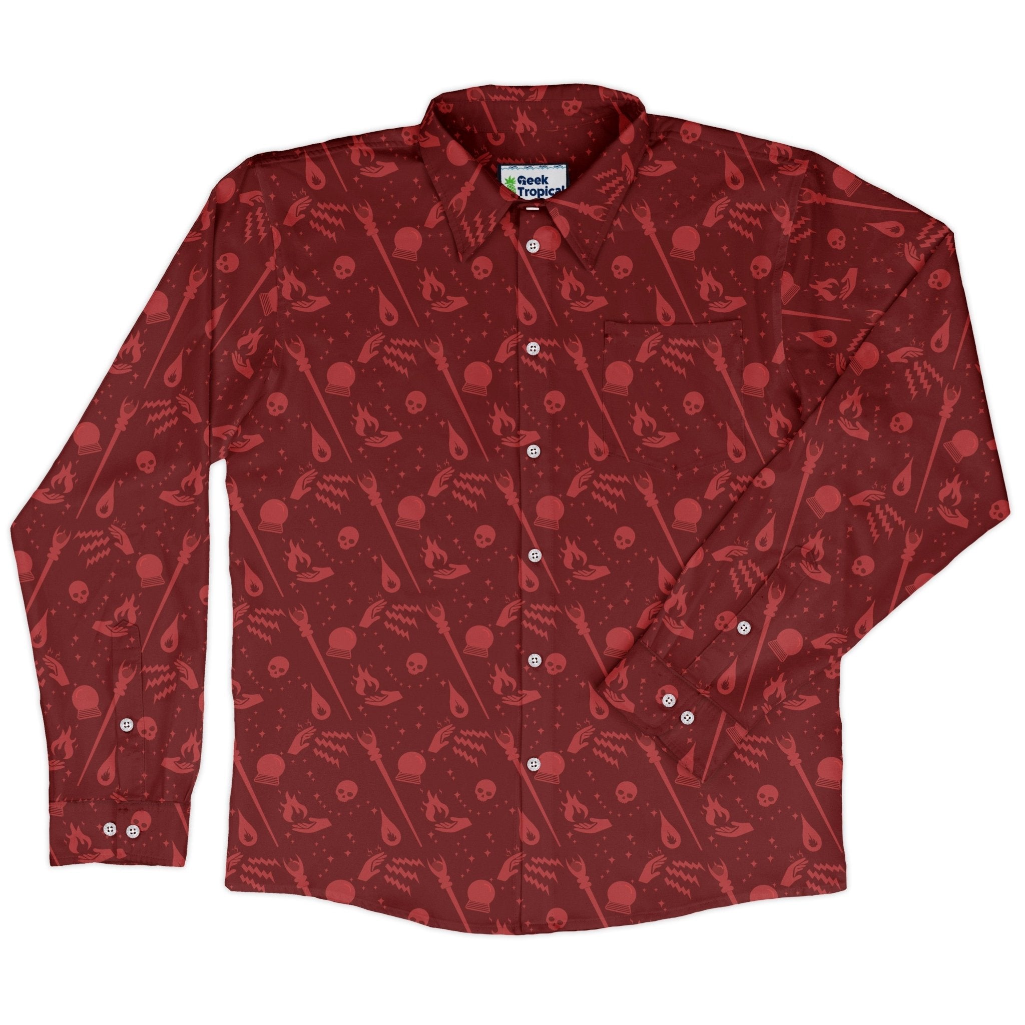 Dnd Sorcerer Class Long Sleeve Button Up Shirt Geek Nerd adult sizing Design by Heather Davenport dnd & rpg print