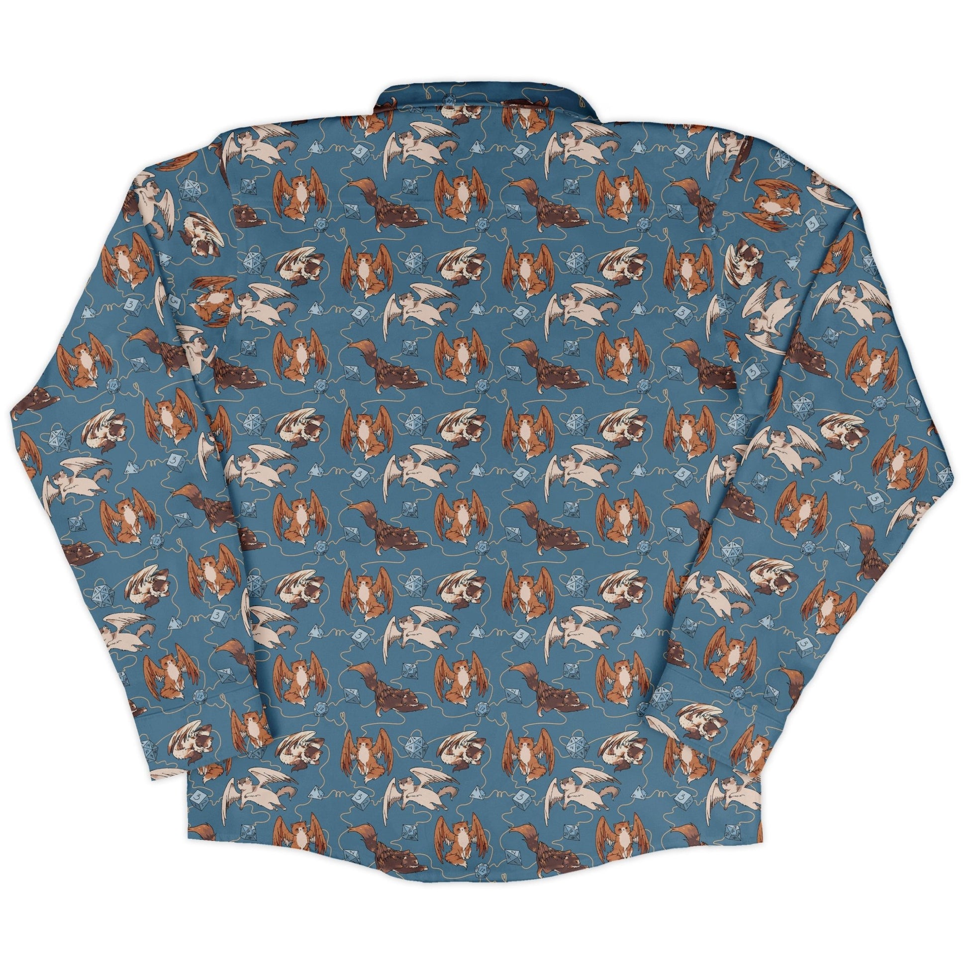 Dnd Tressym Familiars Long Sleeve Button Up Shirt Geek Nerd adult sizing Design by Ardi Tong dnd & rpg print