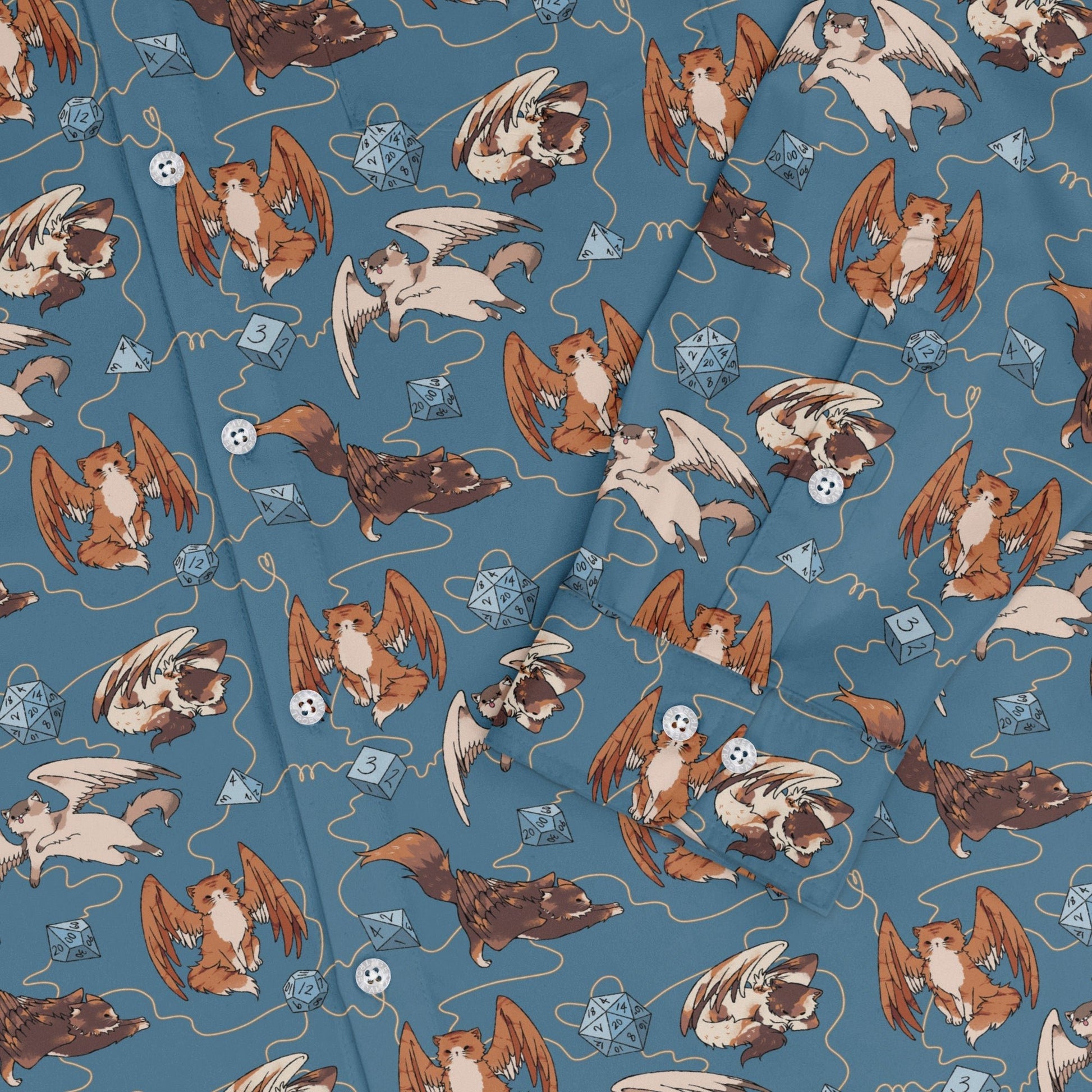 Dnd Tressym Familiars Long Sleeve Button Up Shirt Geek Nerd adult sizing Design by Ardi Tong dnd & rpg print