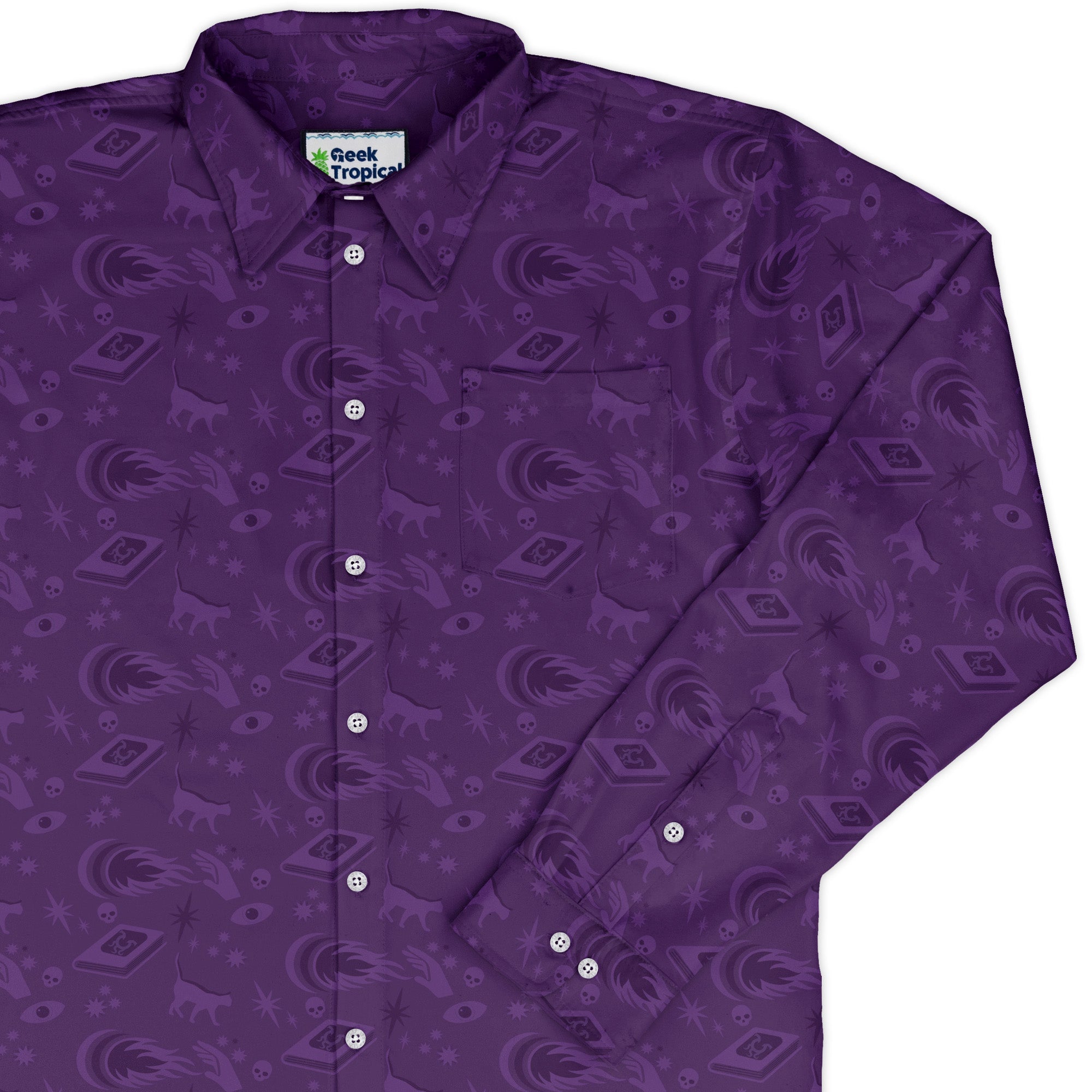 Dnd Warlock Class Long Sleeve Button Up Shirt Geek Nerd adult sizing Design by Heather Davenport dnd & rpg print