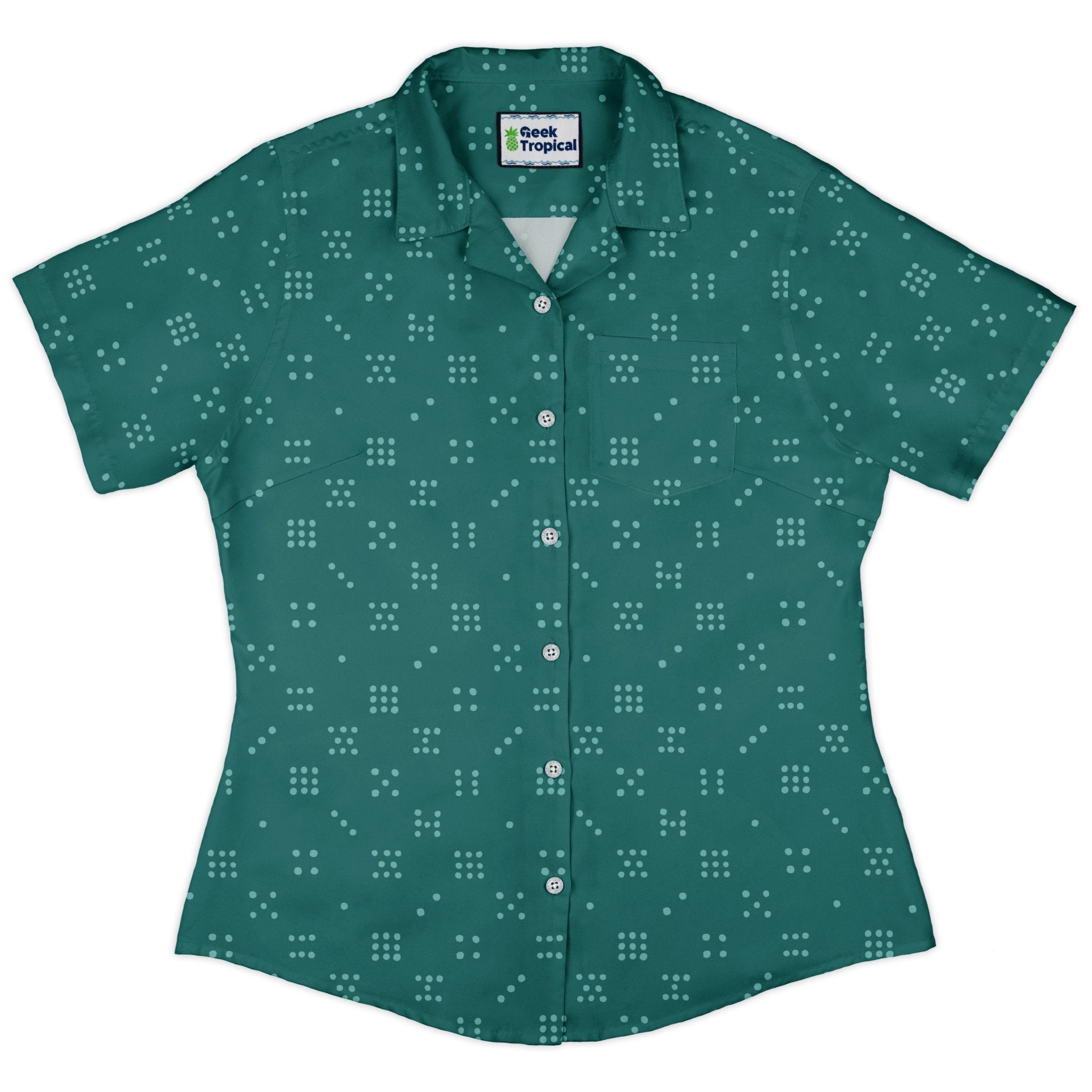 Dominos Minimalist Curvy Button Up Shirt Geek Nerd board game print Design by Zirkus Design q225