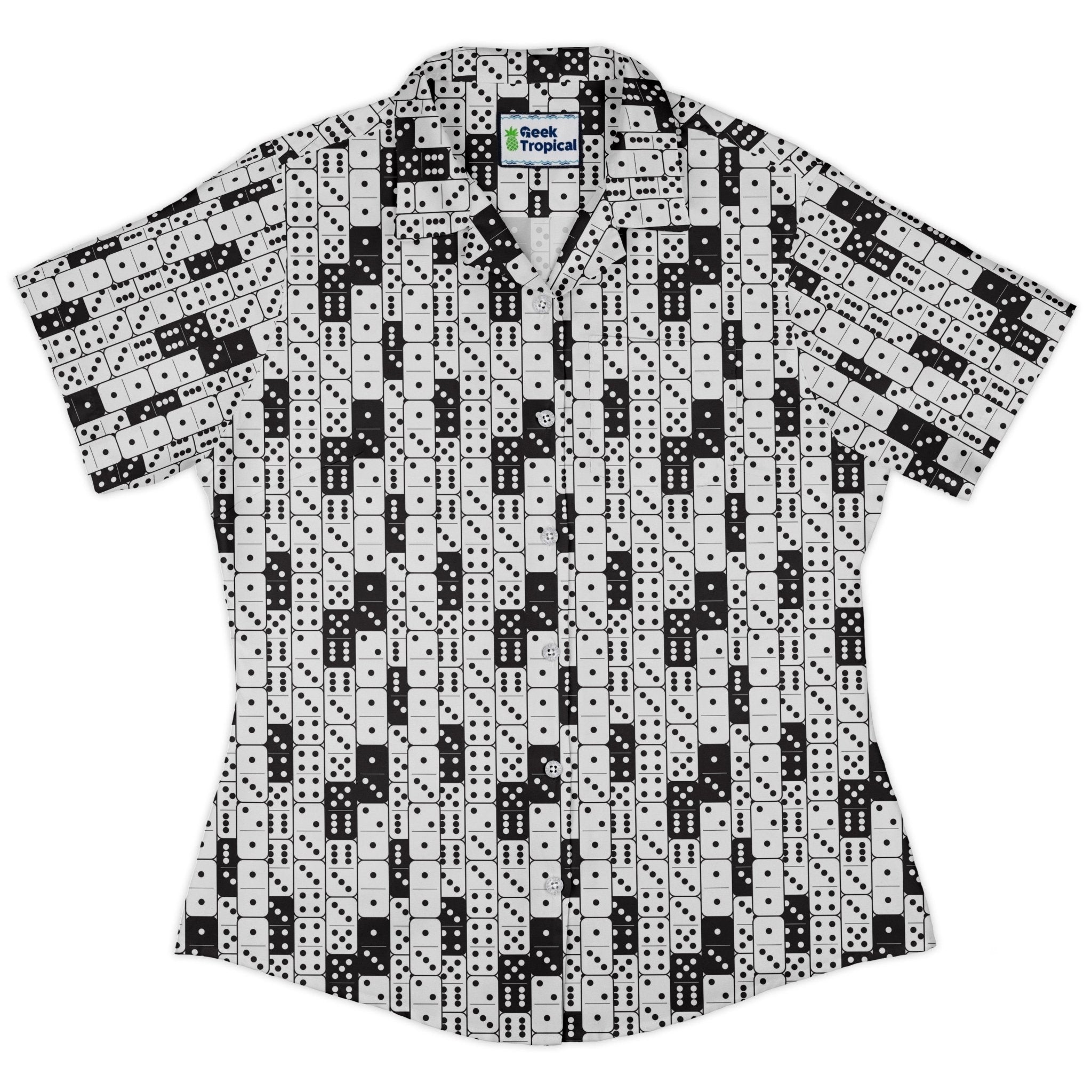 Dominos Curvy Button Up Shirt Geek Nerd board game print Design by Heather Davenport Simple Patterns
