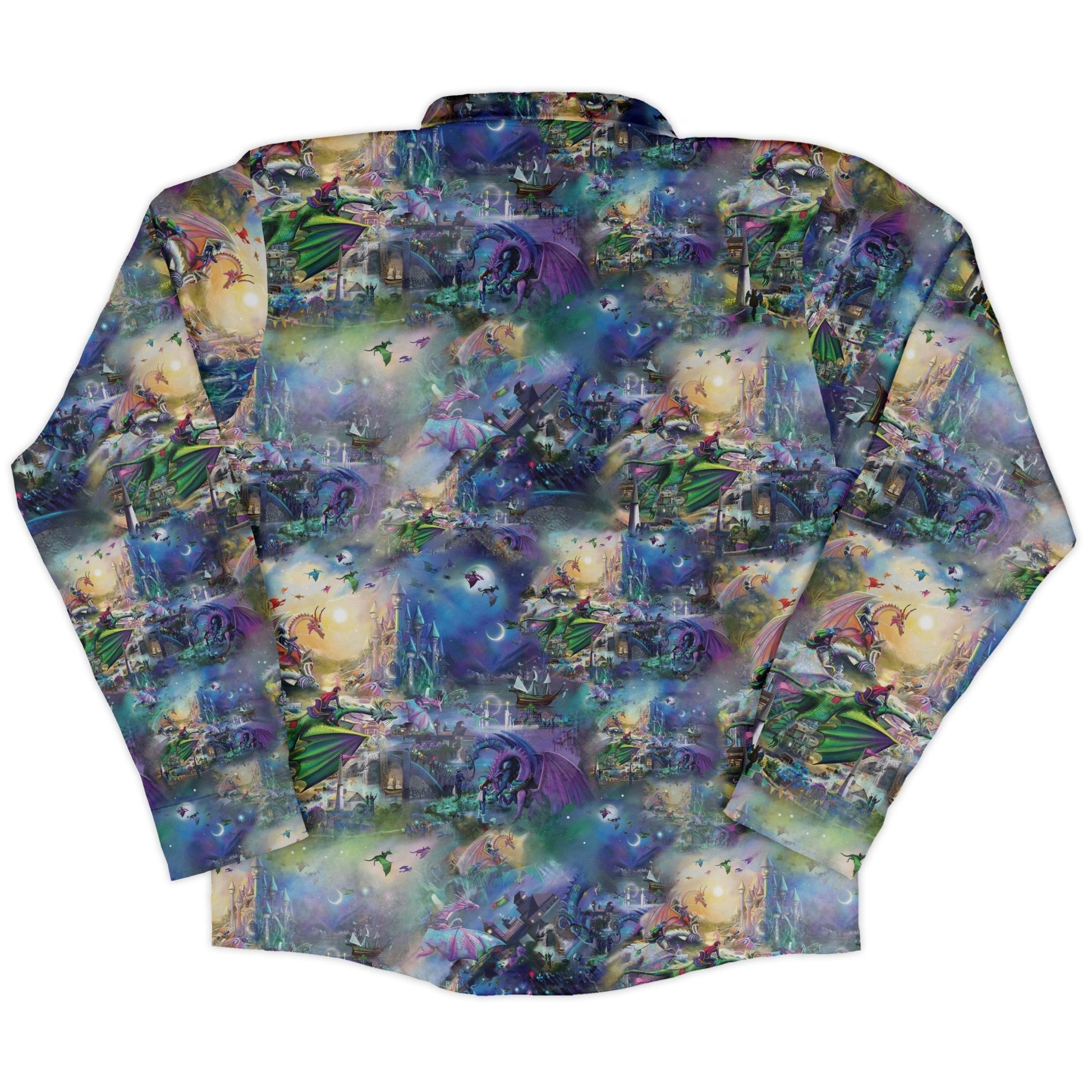 Dragon Chase Long Sleeve Button Up Shirt Geek Nerd adult sizing Animal Patterns Designed by Rose Khan