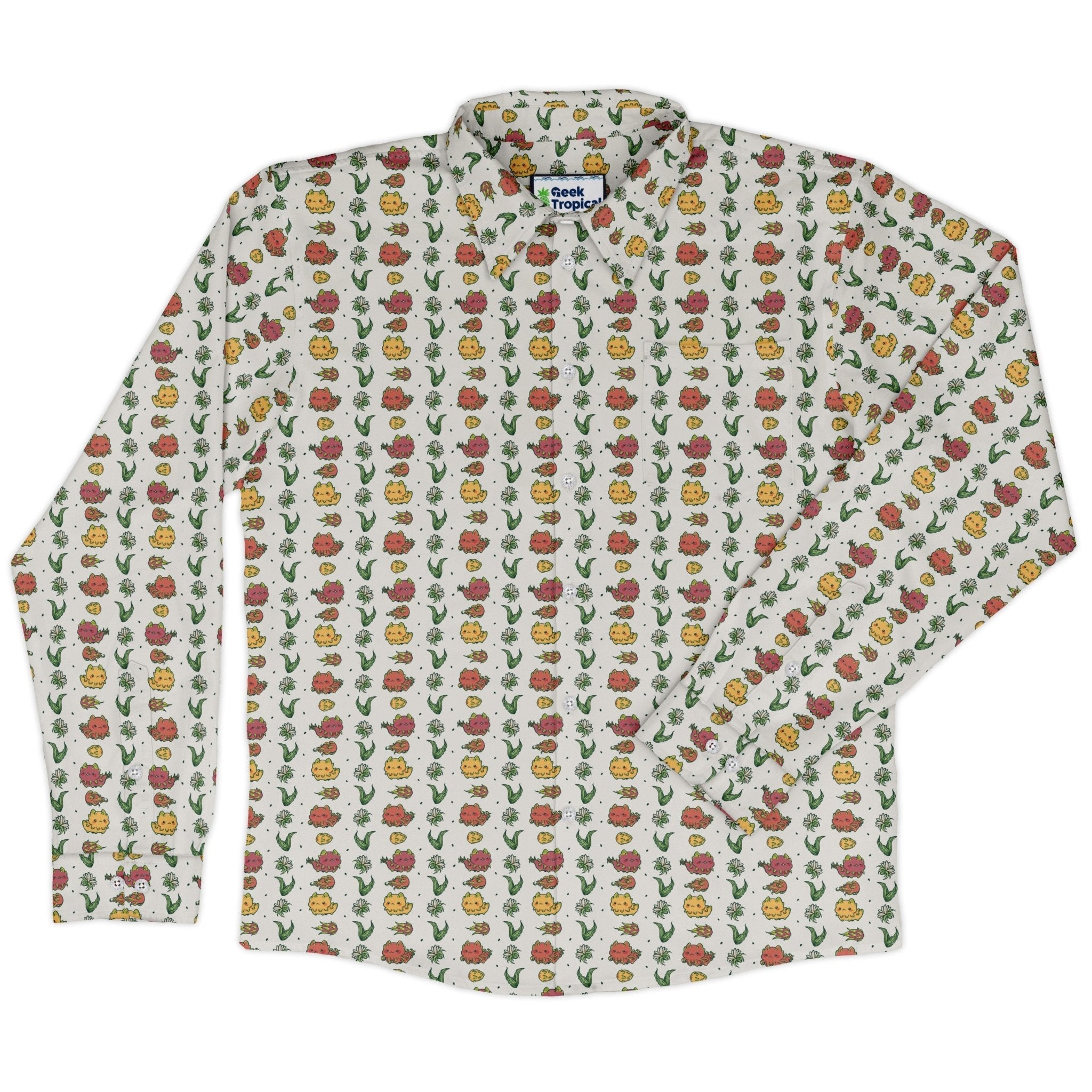 Dragon Fruit Seed Long Sleeve Button Up Shirt Geek Nerd adult sizing anime Design by Ardi Tong