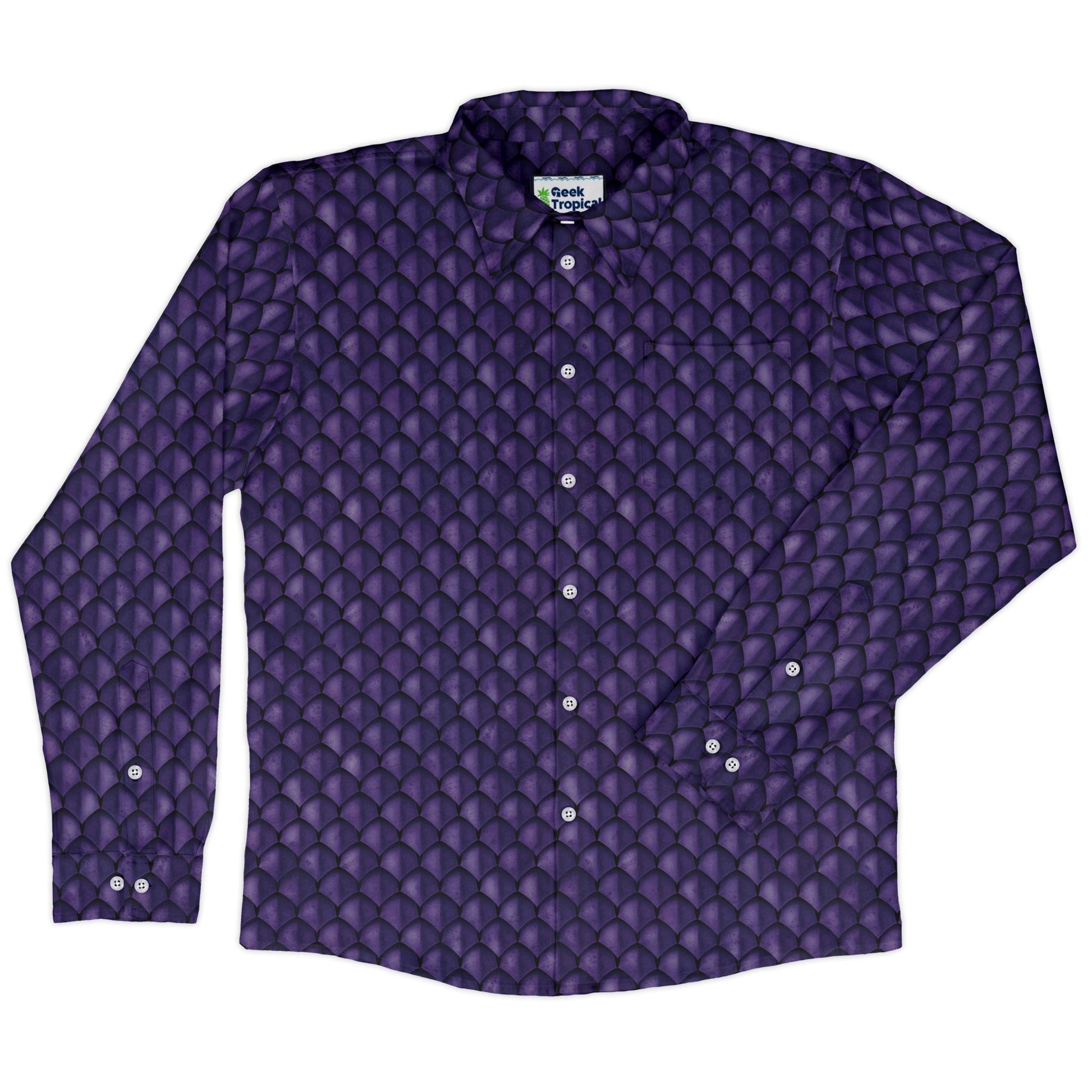 Dragon Scales Purple Dnd Long Sleeve Button Up Shirt Geek Nerd 0925 adult sizing All Adult Button Up Shirts