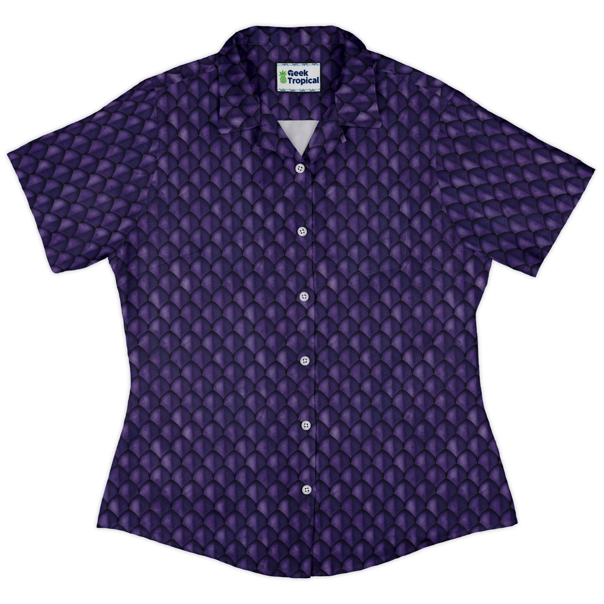 Dragon Scales Purple Dnd Curvy Button Up Shirt Geek Nerd 0925 All Adult Button Up Shirts Animal Patterns