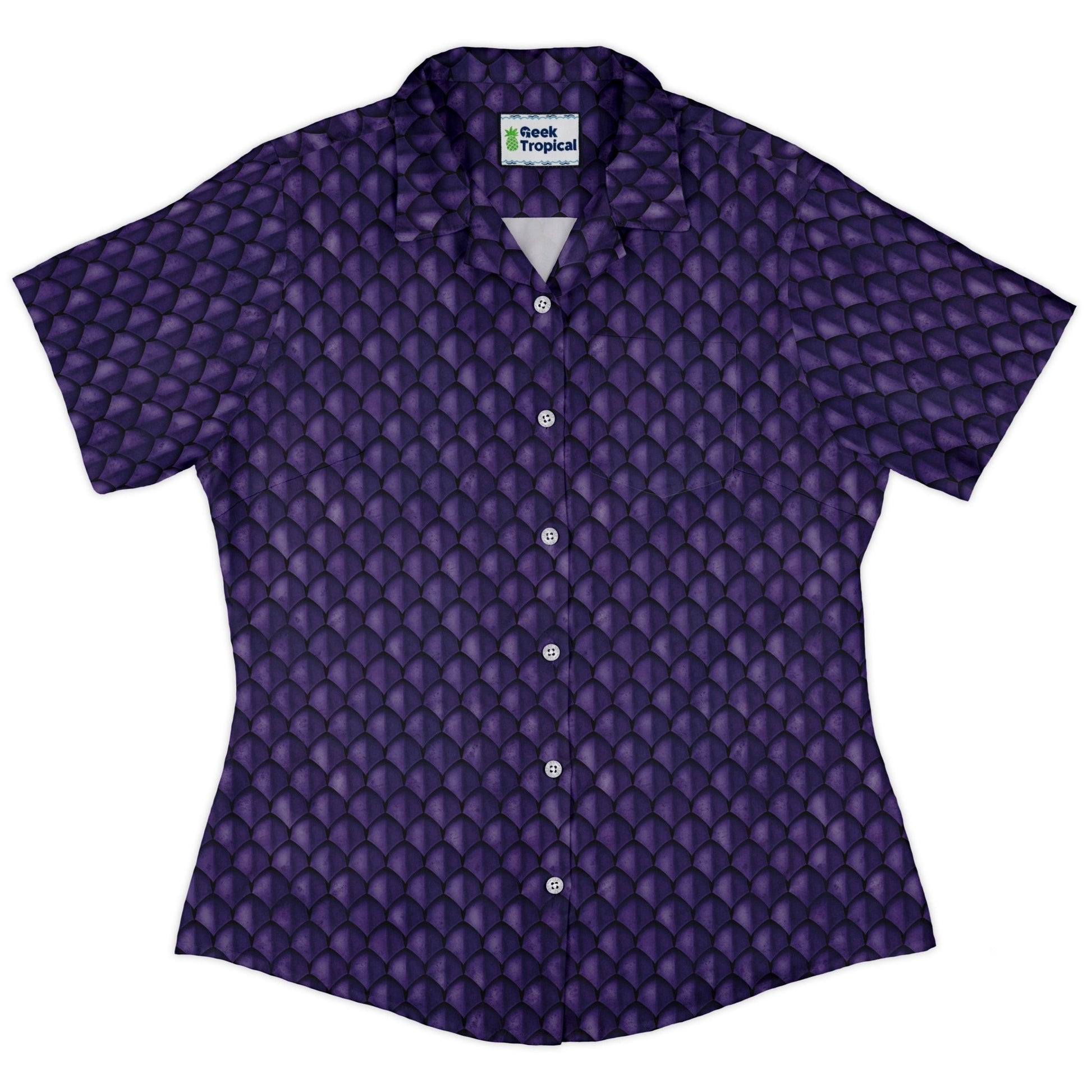 Dragon Scales Purple Dnd Curvy Button Up Shirt Geek Nerd 0925 All Adult Button Up Shirts Animal Patterns