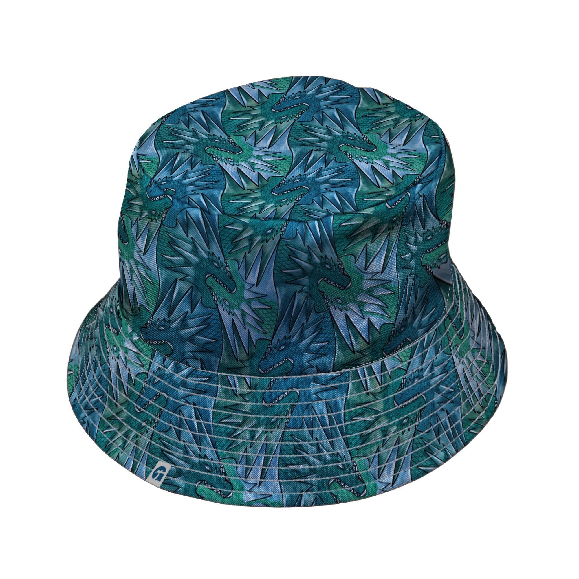 Dragon Weaving Inferno Teal Bucket Hat Geek Nerd Designs by Nathan fantasy prints lx - B