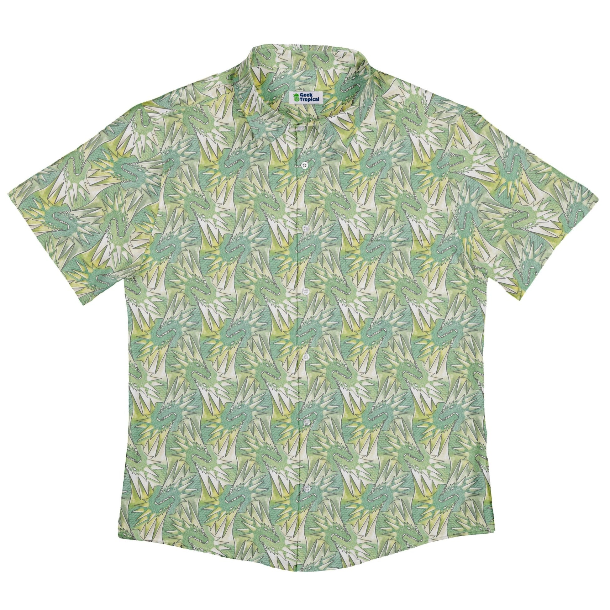 Dragon Weaving Inferno Lime Button Up Shirt Geek Nerd adult sizing Designs by Nathan fantasy prints