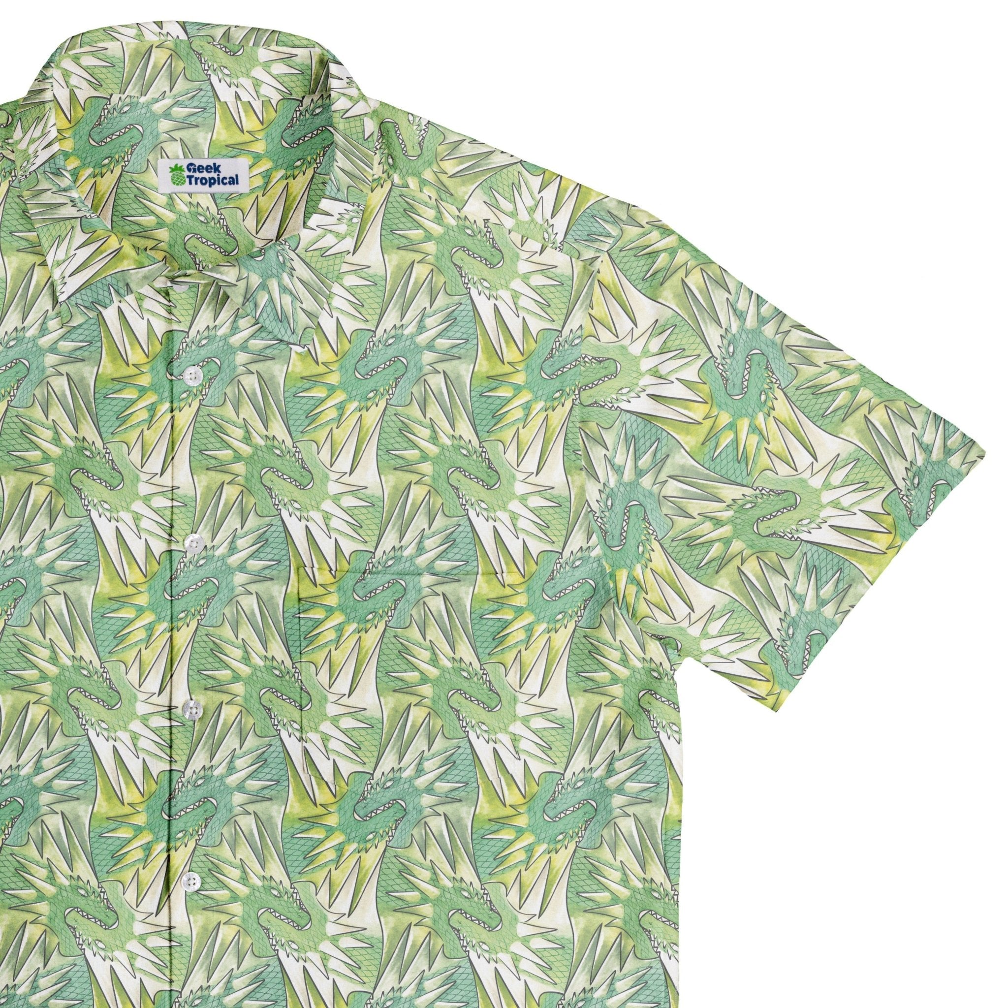 Dragon Weaving Inferno Lime Button Up Shirt Geek Nerd adult sizing Designs by Nathan fantasy prints
