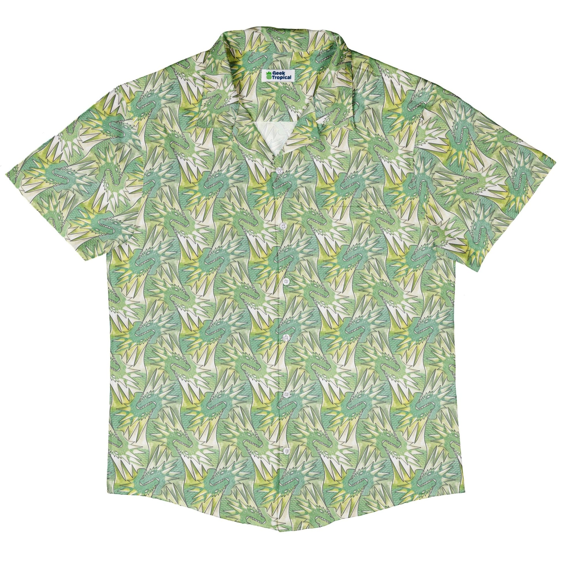 Dragon Weaving Inferno Lime Button Up Shirt Geek Nerd adult sizing Designs by Nathan fantasy prints