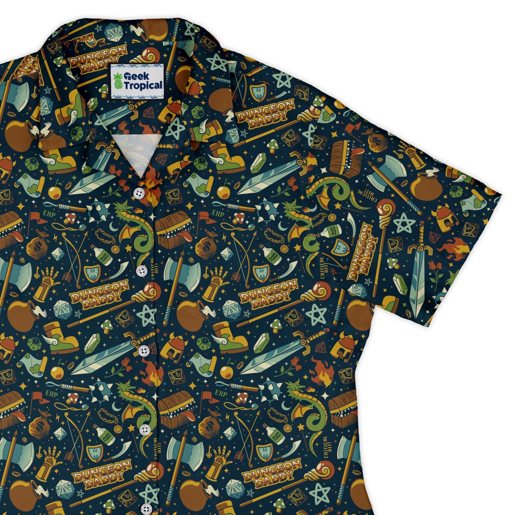 Dungeon Daddy Curvy Button Up Shirt Geek Nerd Design by Tobe Fonseca dnd & rpg print q225
