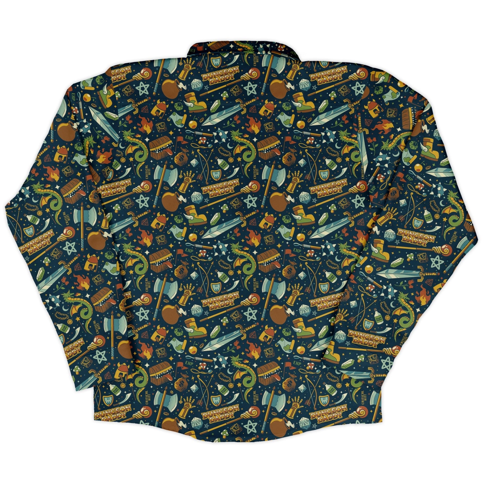 Dungeon Daddy Long Sleeve Button Up Shirt Geek Nerd adult sizing Design by Tobe Fonseca dnd & rpg print