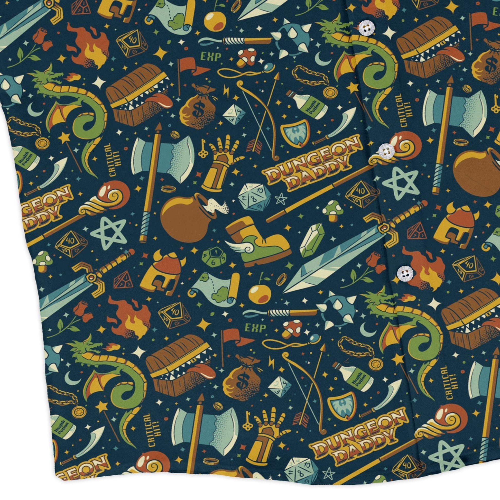 Dungeon Daddy Long Sleeve Button Up Shirt Geek Nerd adult sizing Design by Tobe Fonseca dnd & rpg print