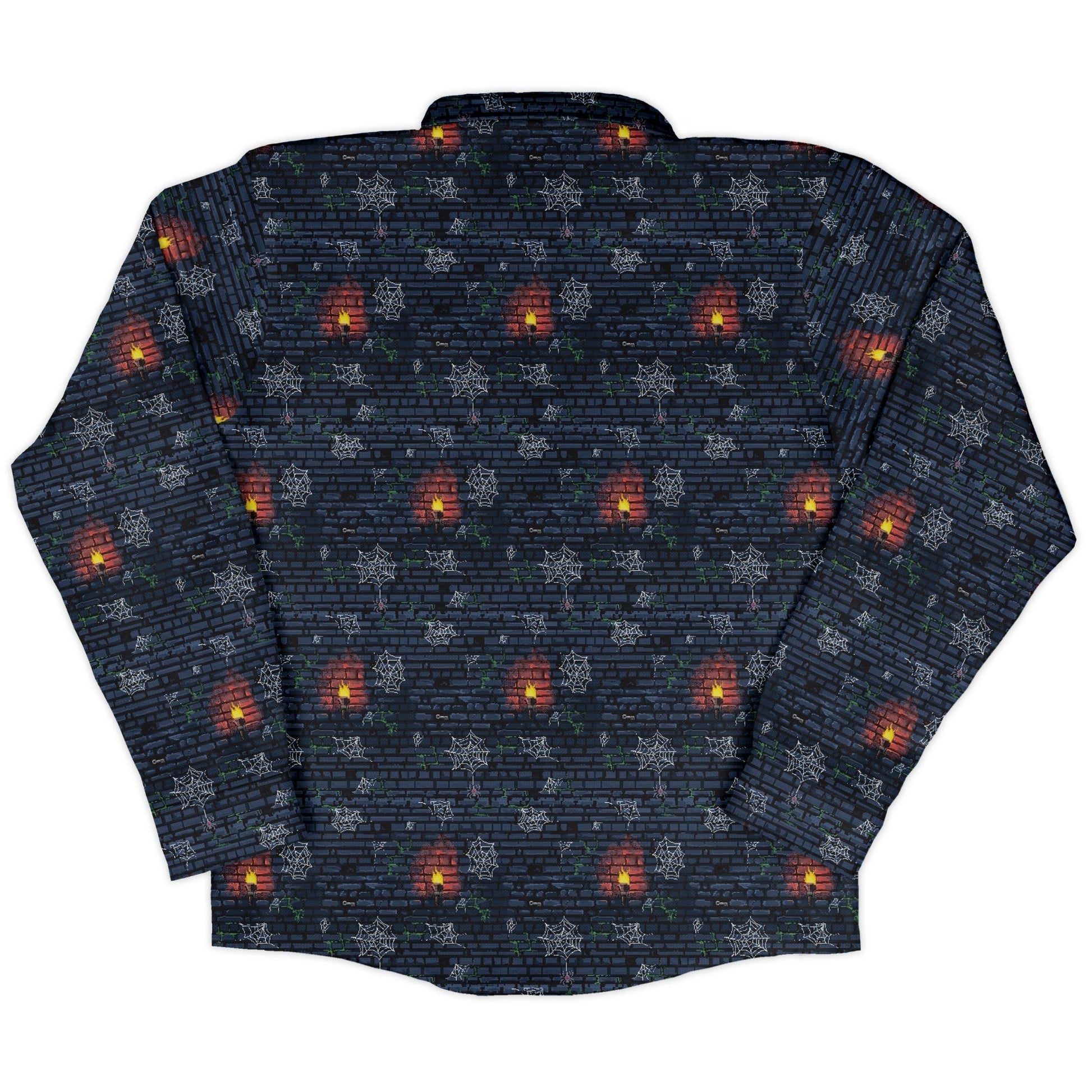 Dungeon Wall Long Sleeve Button Up Shirt Geek Nerd adult sizing Design by Claire Murphy dnd & rpg print