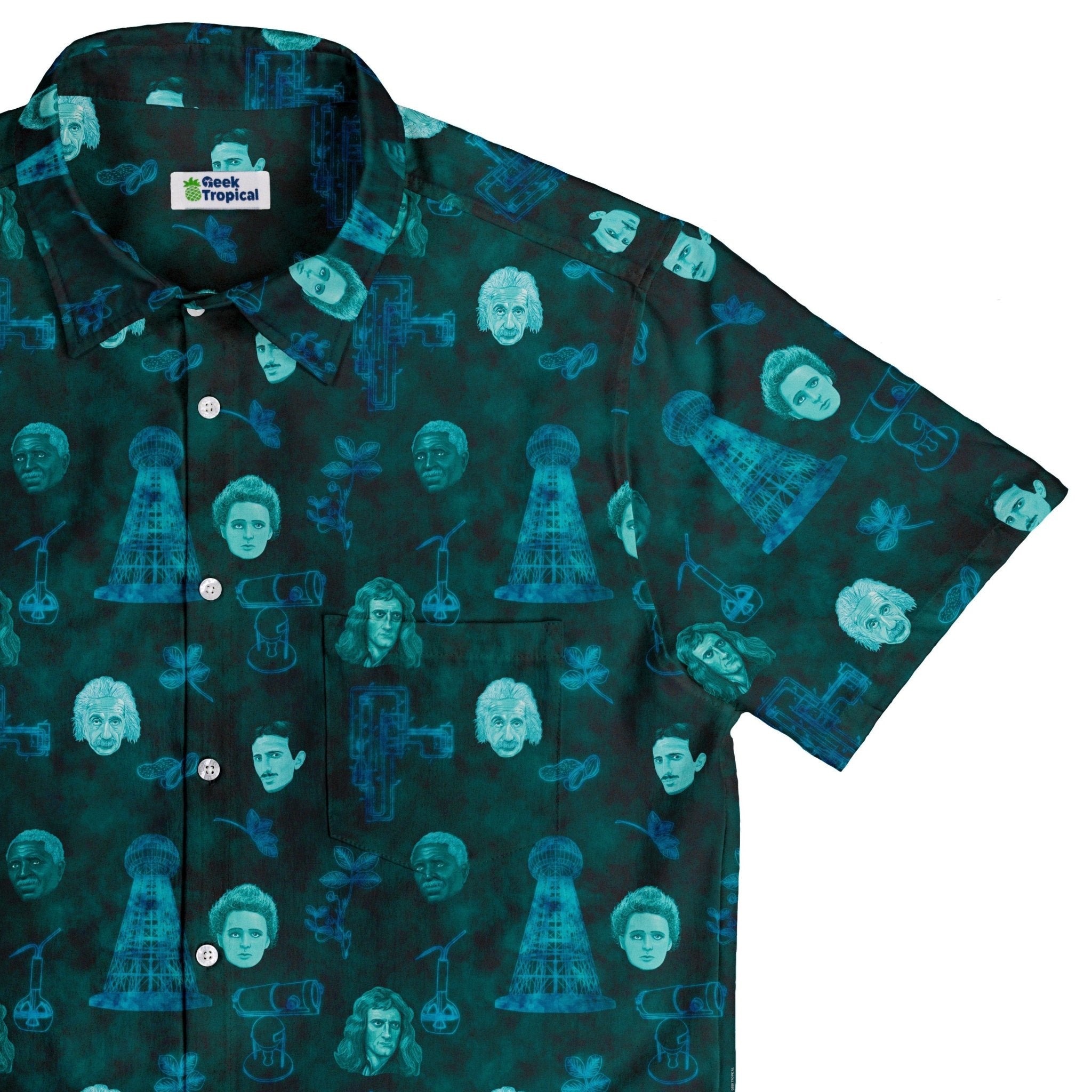 Eerie Science Legends Button Up Shirt - adult sizing - Designs by Nathan - science print