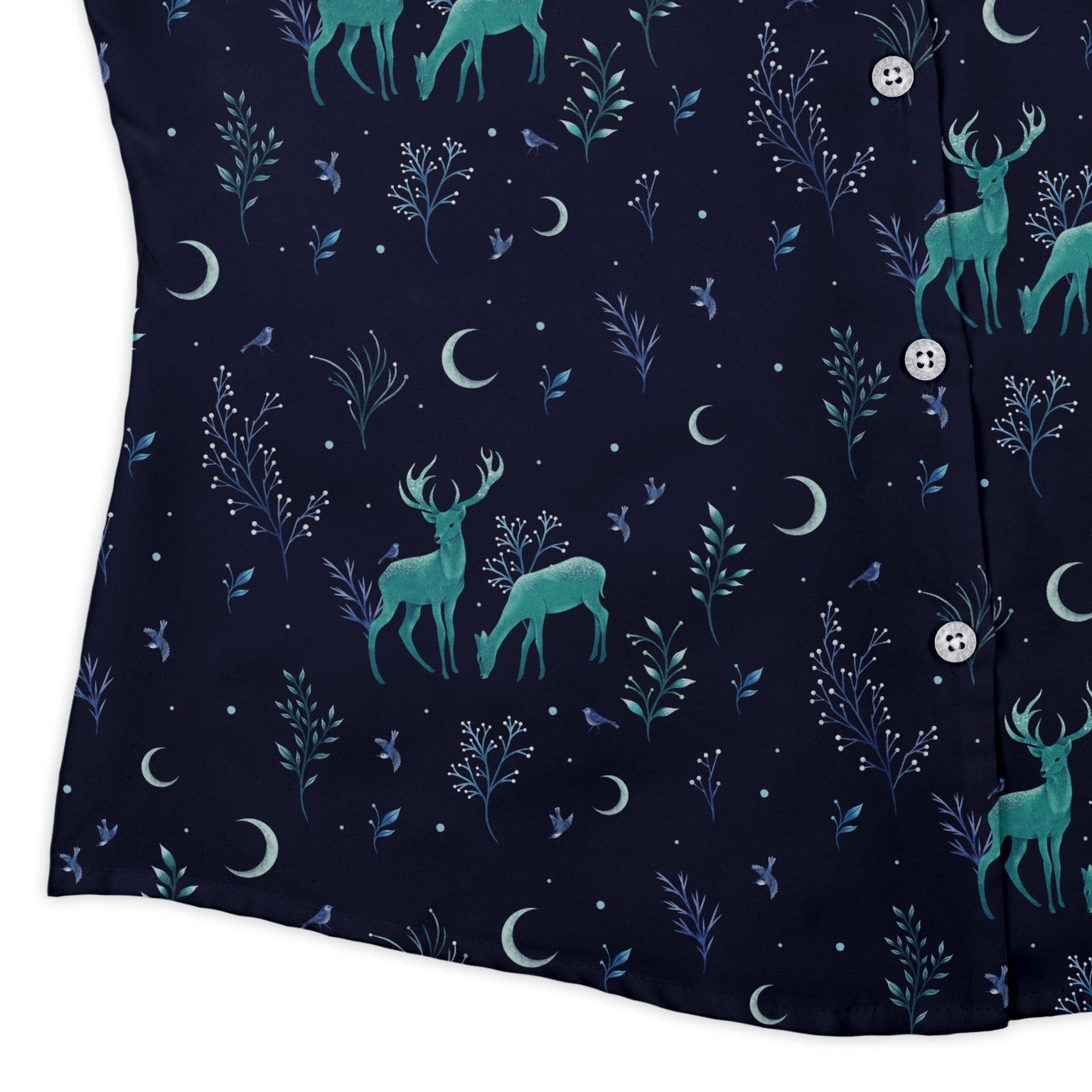 Episodic Deers in the moonlight Curvy Button Up Shirt Geek Nerd Design by Episodic outer space & astronaut print women