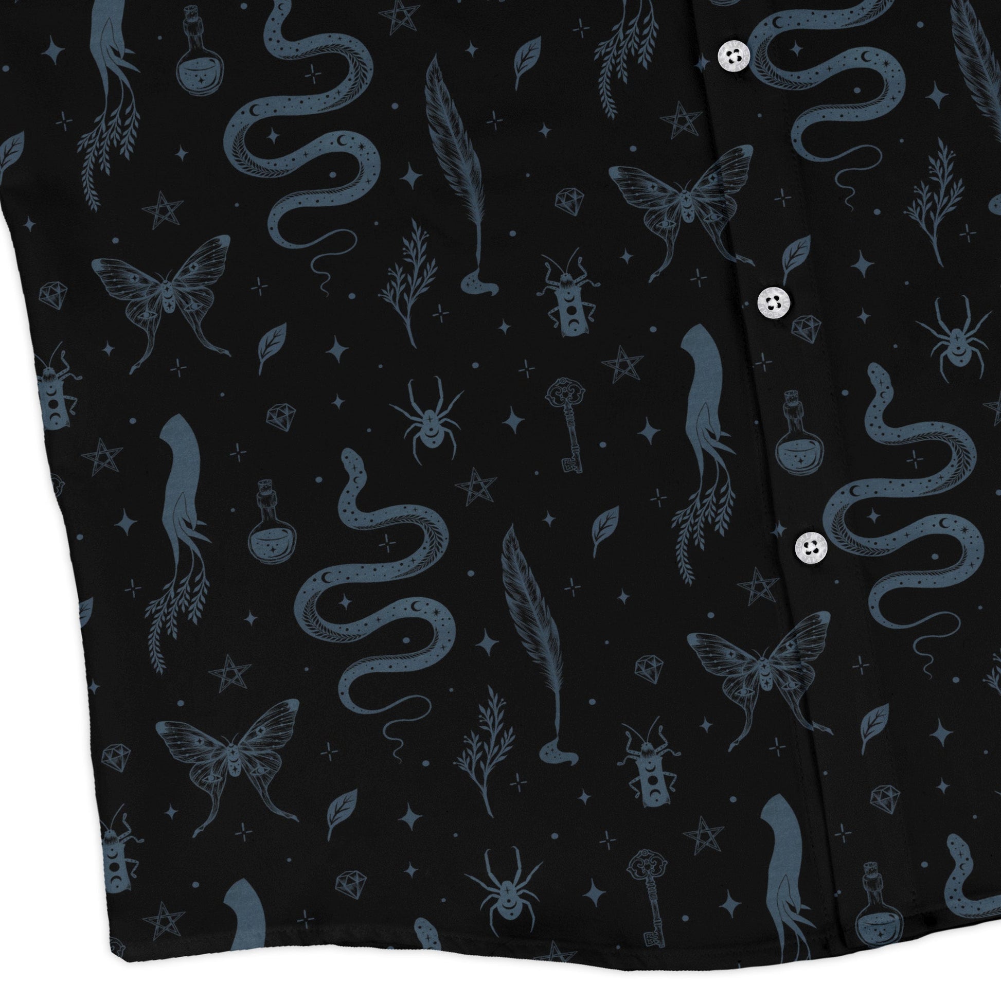 Episodic Mystical Collection Black Long Sleeve Button Up Shirt Geek Nerd adult sizing Botany Print Design by Episodic