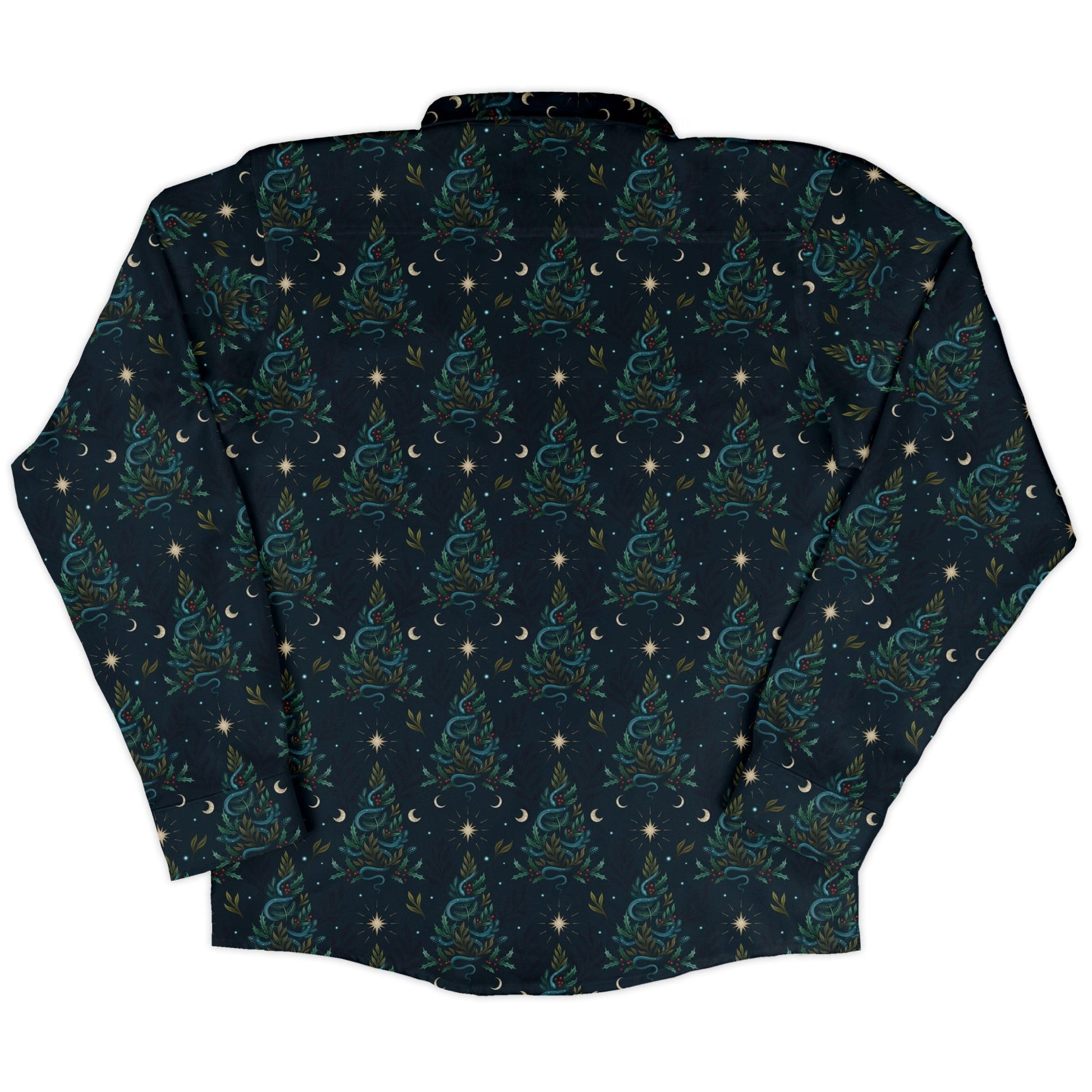 Episodic Serpent Christmas Long Sleeve Button Up Shirt Geek Nerd adult sizing Botany Print Christmas Print