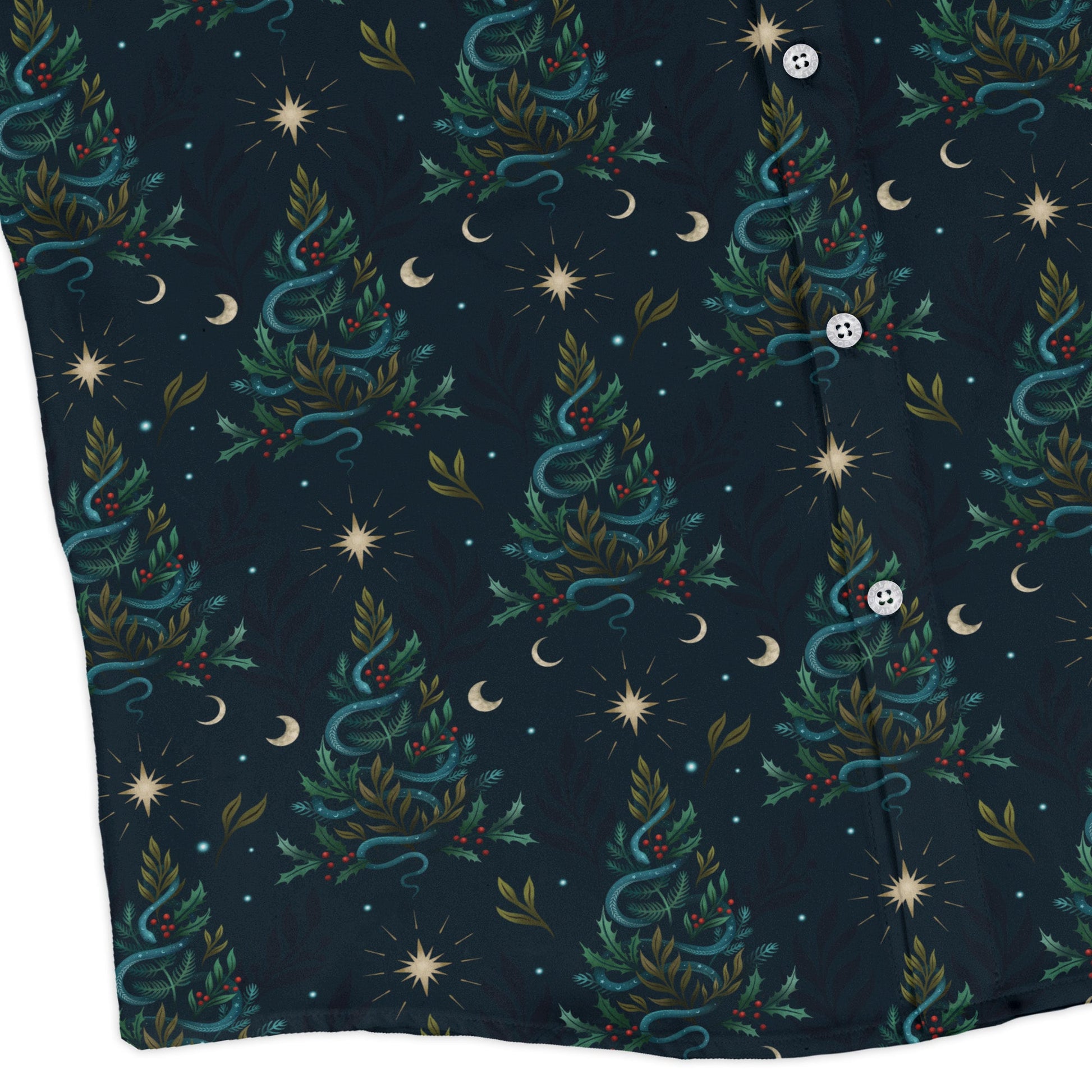 Episodic Serpent Christmas Long Sleeve Button Up Shirt Geek Nerd adult sizing Botany Print Christmas Print