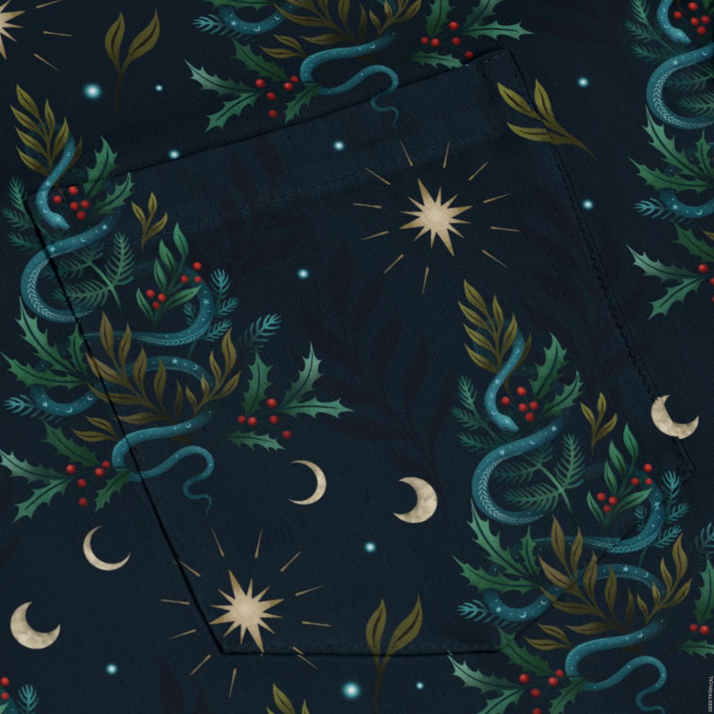 Episodic Serpent Christmas Long Sleeve Button Up Shirt Geek Nerd adult sizing Botany Print Christmas Print