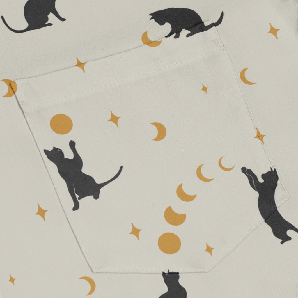 Episodic cat catching the moon Long Sleeve Button Up Shirt Geek Nerd adult sizing Animal Patterns Design by Episodic