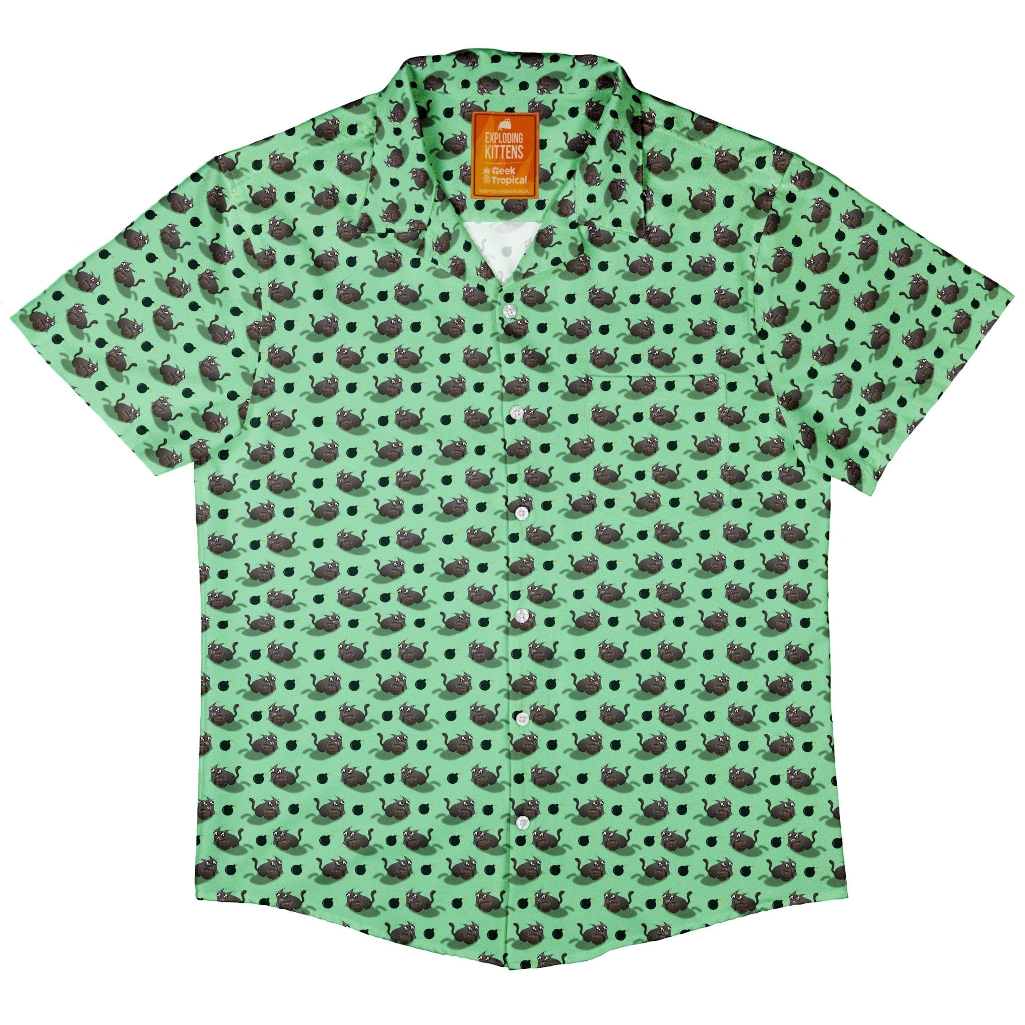 Exploding Kittens Bomber Cats Button Up Shirt - adult sizing - Animal Patterns - board game print