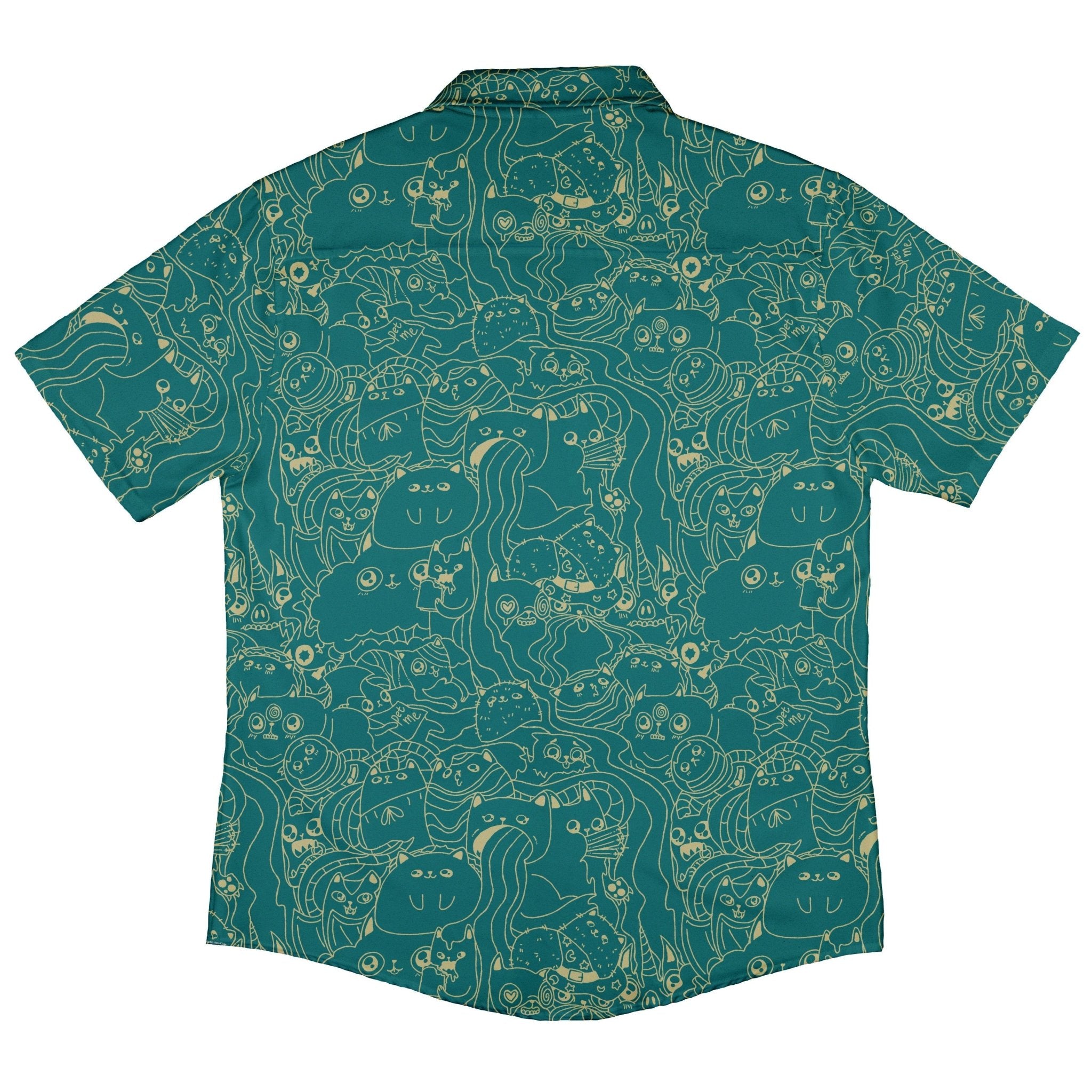 Exploding Kittens Mashup Mossy Teal Button Up Shirt - adult sizing - Animal Patterns - board game print