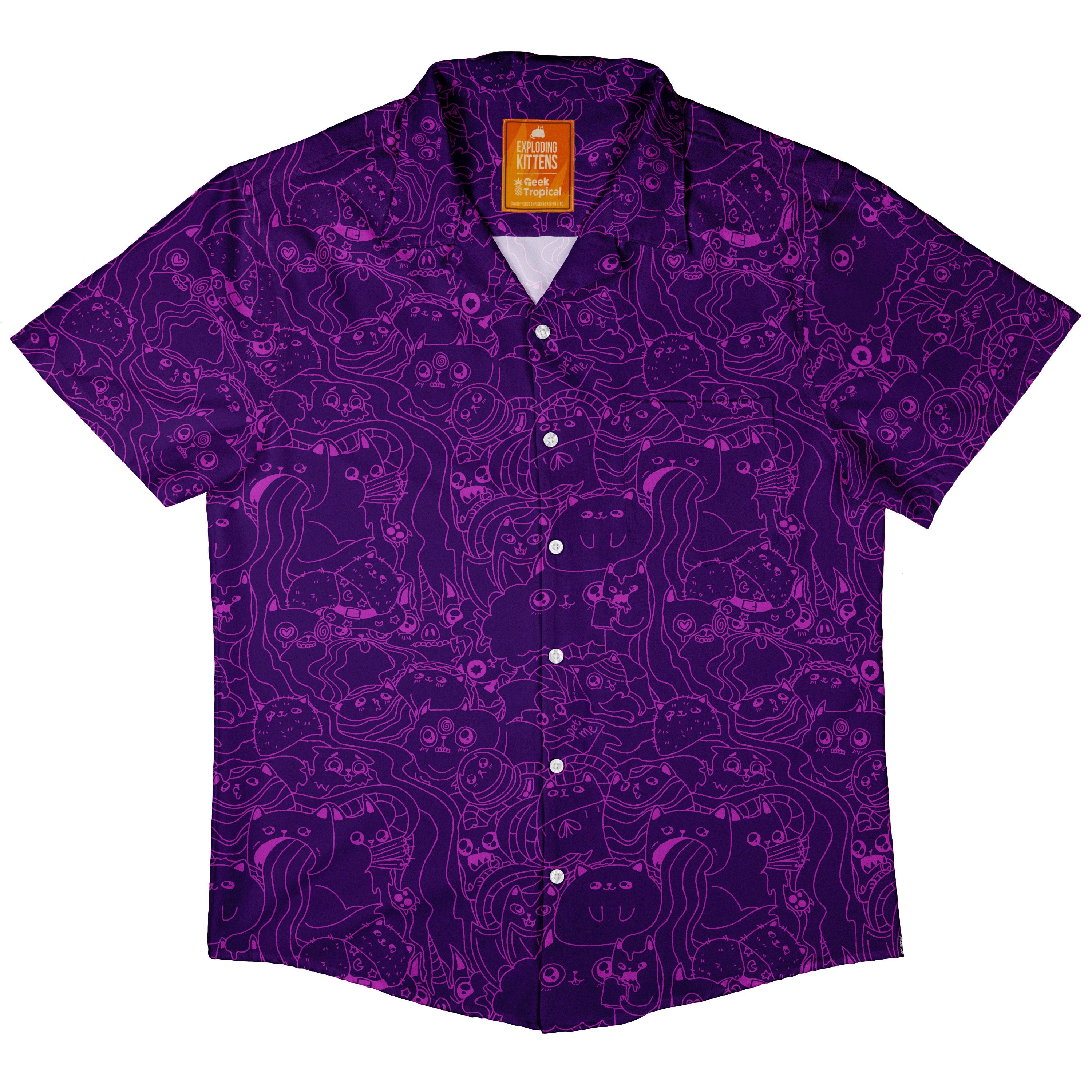 Exploding Kittens Mashup Purple Button Up Shirt