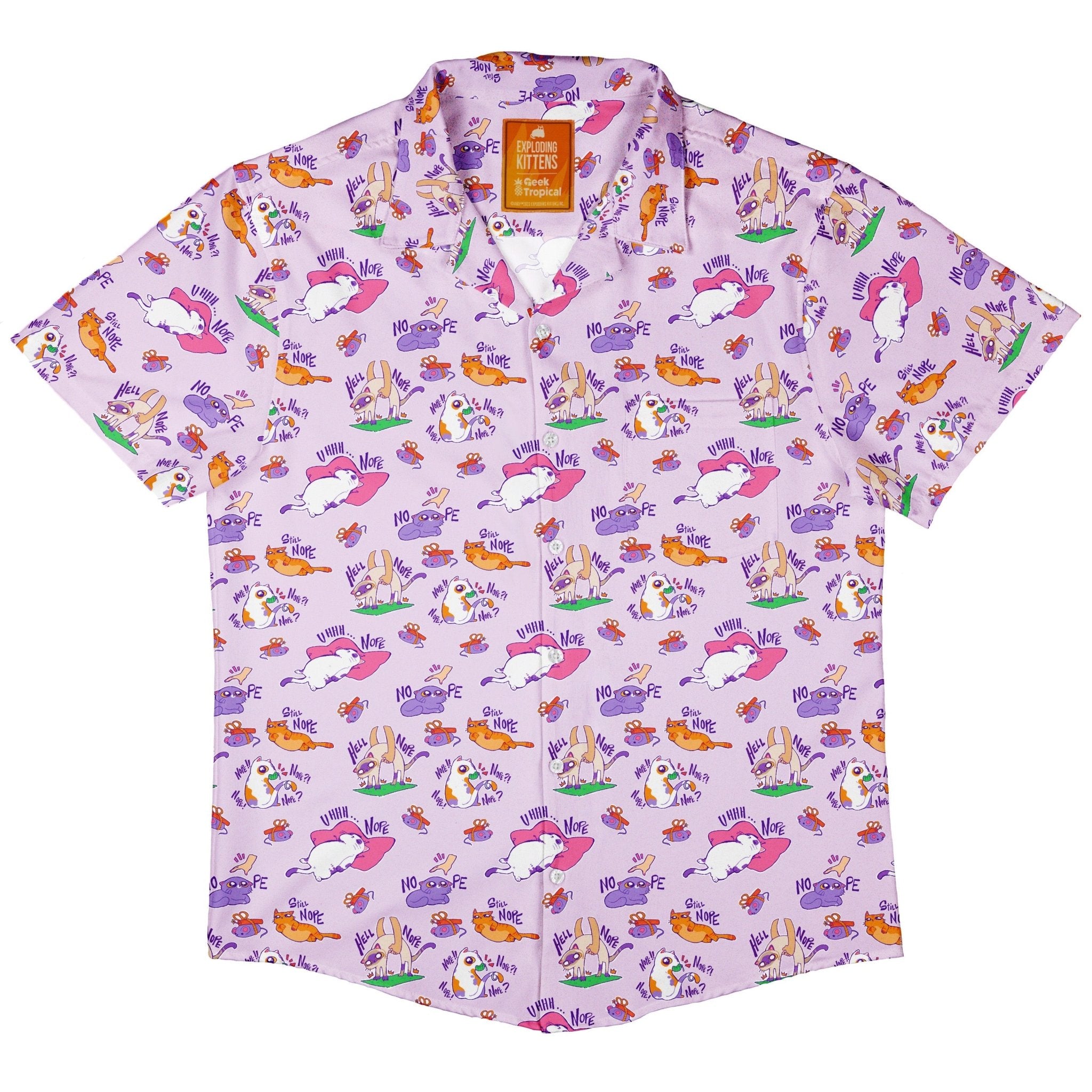 Exploding Kittens Sassy Nope Button Up Shirt - adult sizing - Animal Patterns - board game print
