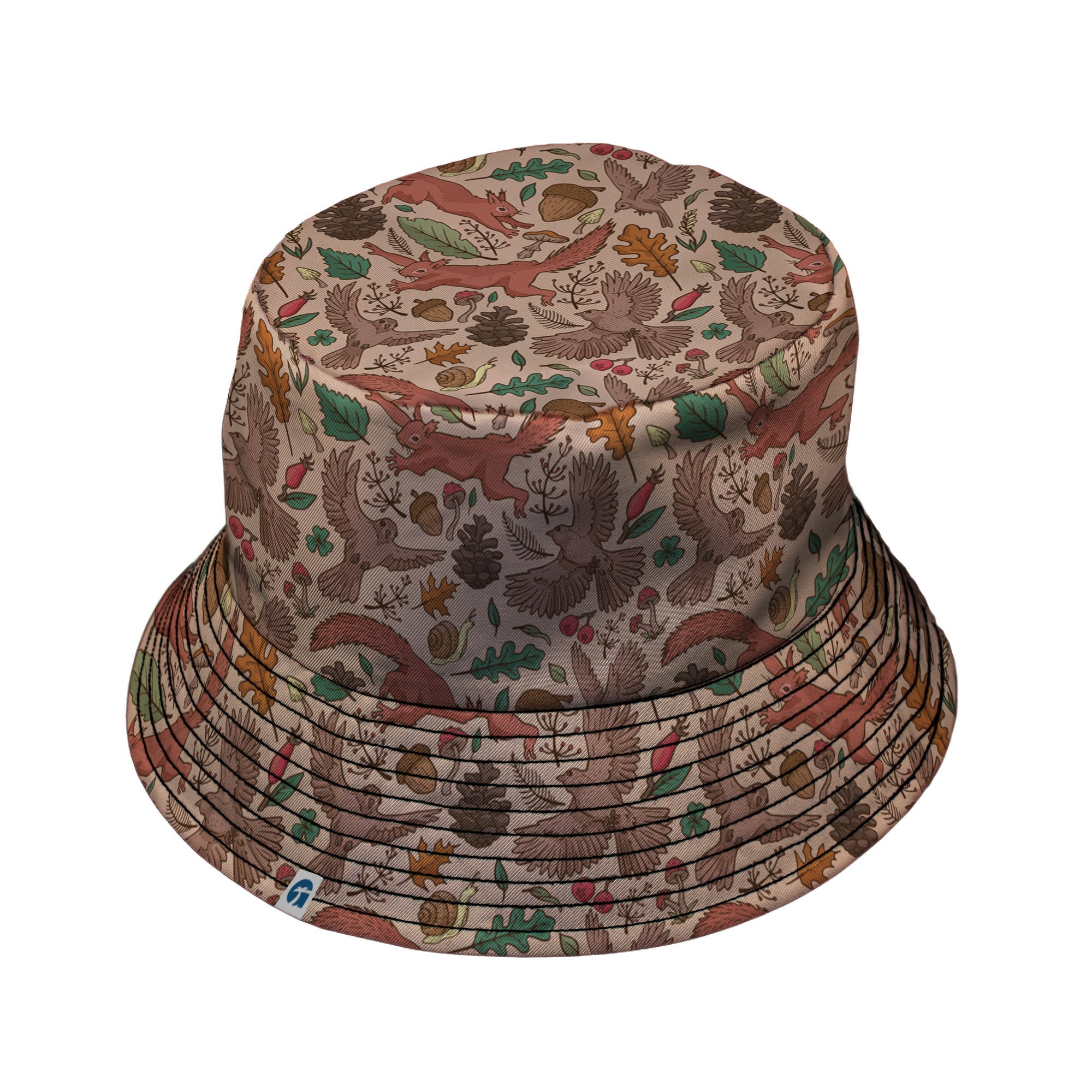 Fall Squirrel Bucket Hat Geek Nerd animal patterns botany print Design by Julie Kitzes