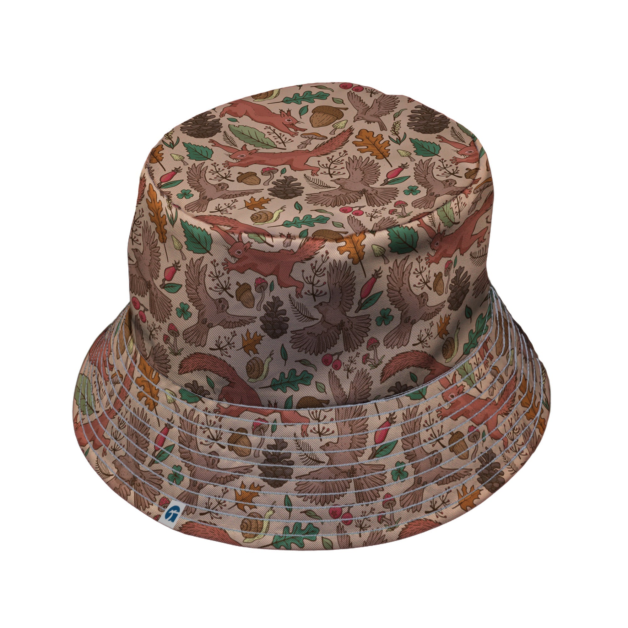 Fall Squirrel Bucket Hat Geek Nerd animal patterns botany print Design by Julie Kitzes