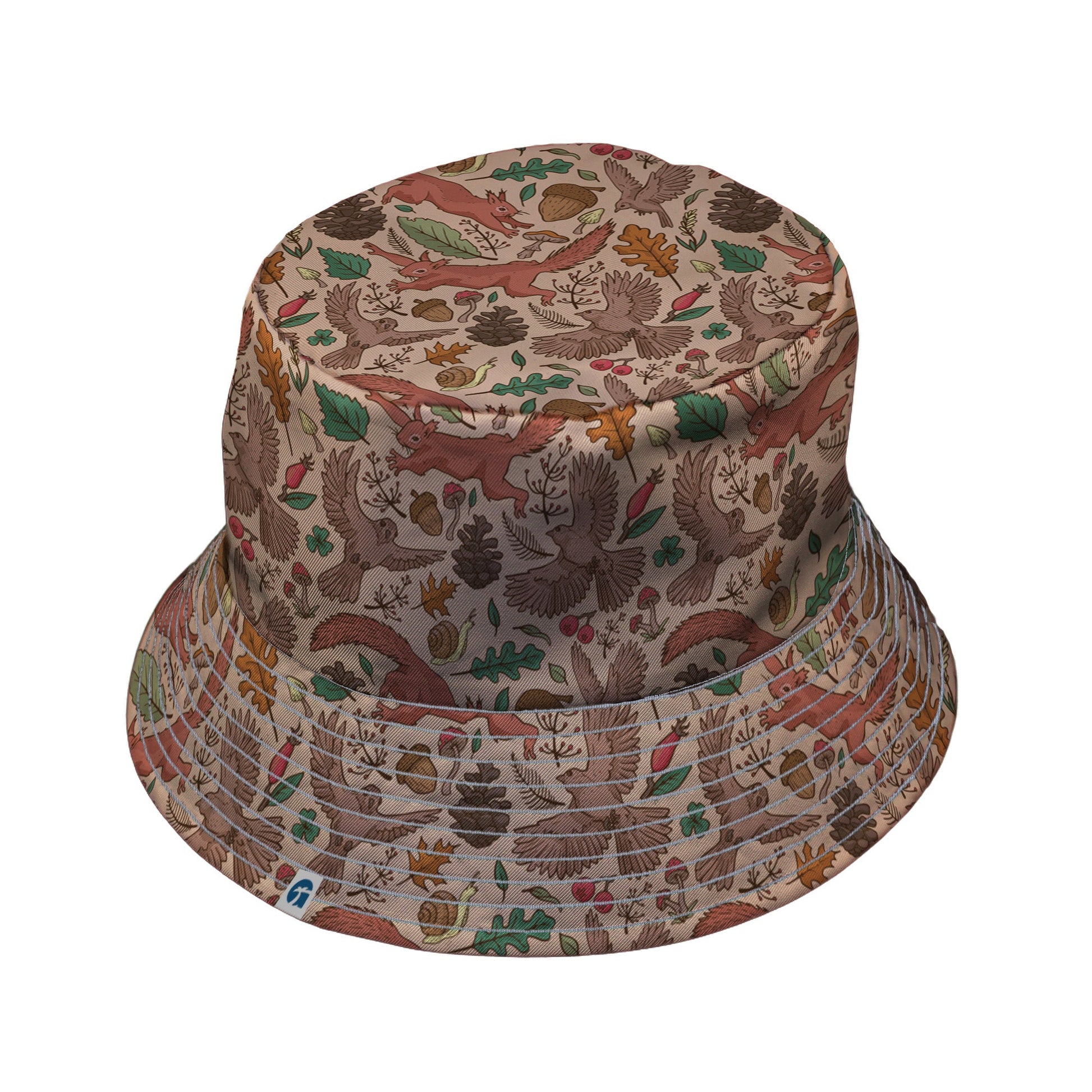 Fall Squirrel Bucket Hat Geek Nerd animal patterns botany print Design by Julie Kitzes